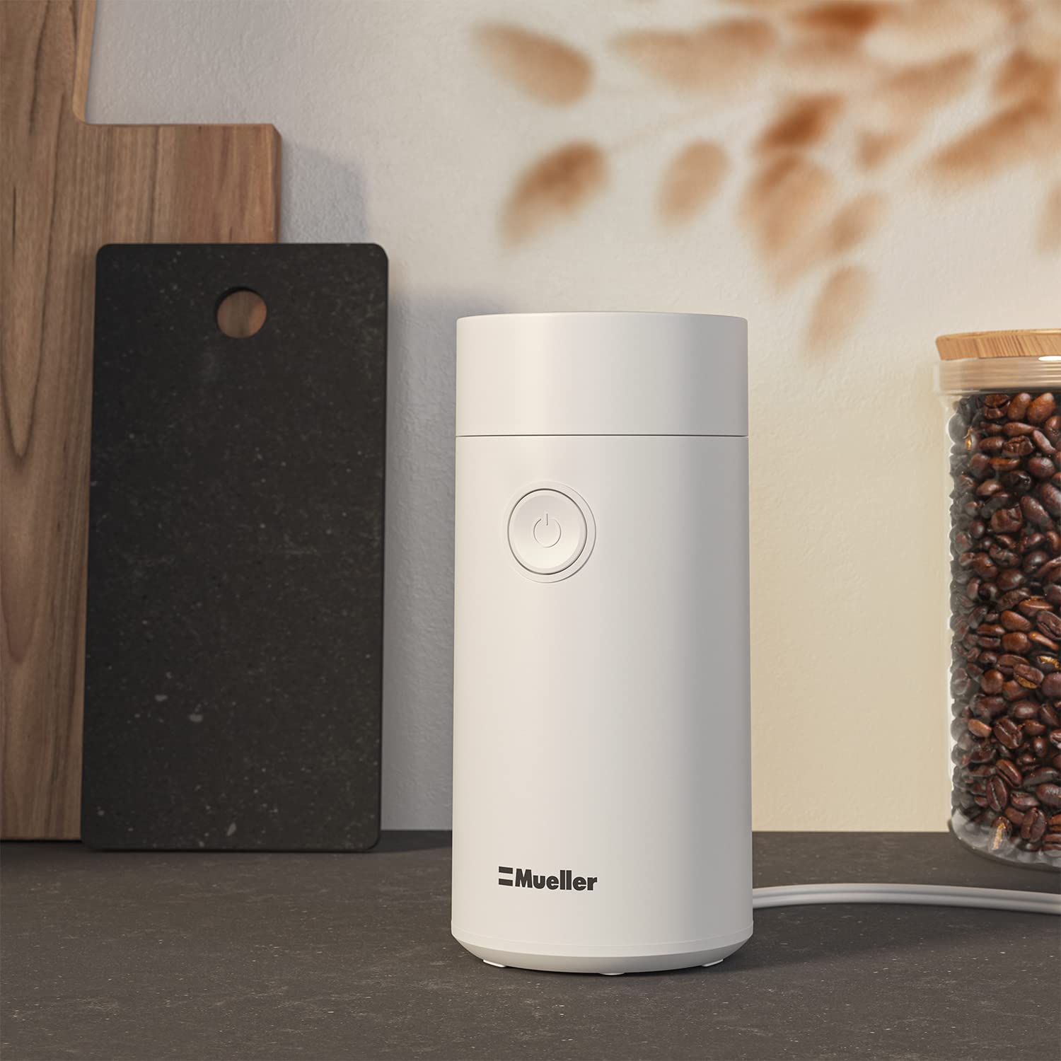 Premium MuellerLiving Electric Coffee Grinder for Spice, Nut, Herbs & Coffee Beans - Stainless Steel Blades, Fast & Quiet, White - Perfect for Home, Kitchen & Coffee Enthusiasts