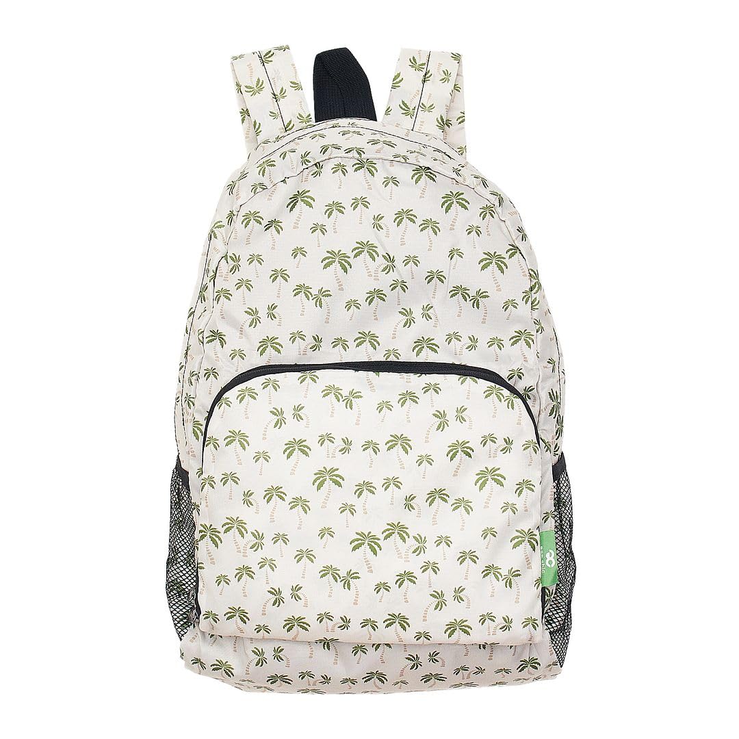 ECO CHIC Lightweight Foldable Backpack - Waterproof Hiking Daypack for Travel, Outdoor Adventures & Daily Use - Made from Recycled Materials (Palm Tree Beige) | Perfect for Camping, Beach Trips & Commuting