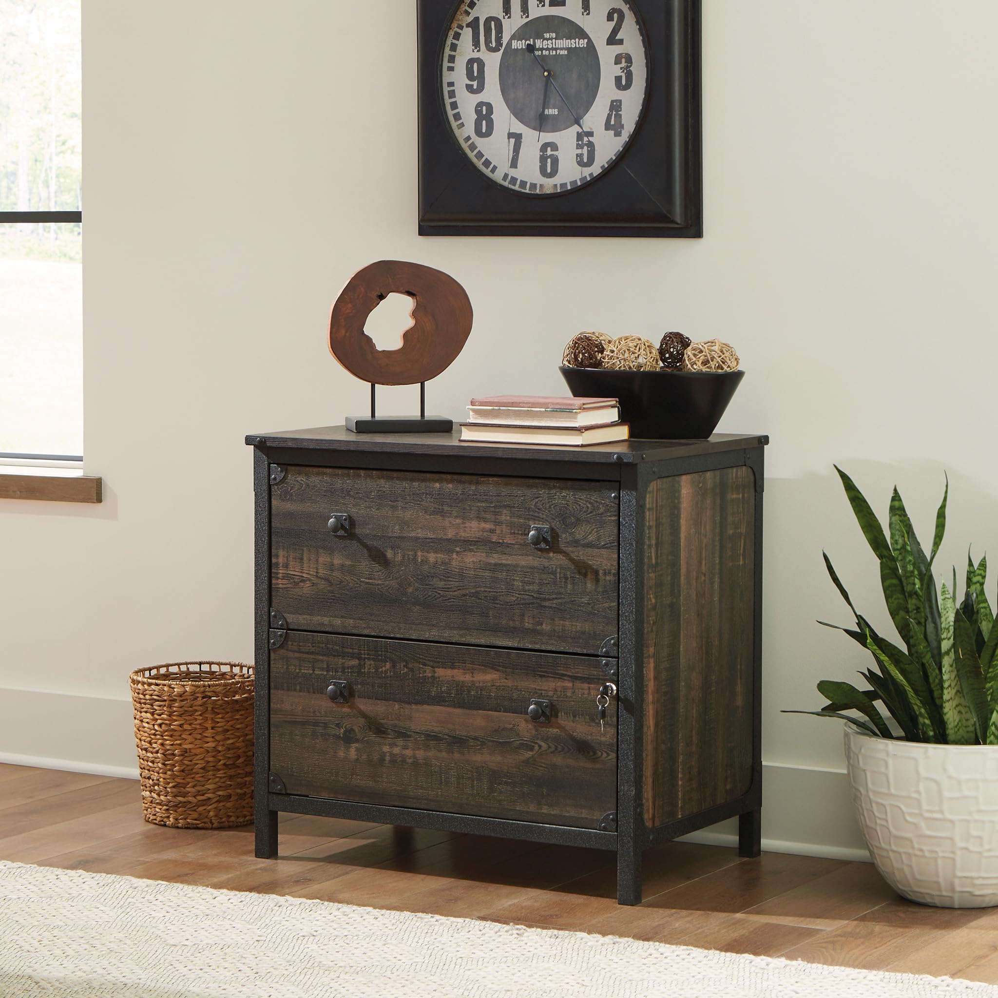 Sauder Steel River Lateral File Cabinet - Carbon Oak Finish - Office Storage Solution for Documents & Files