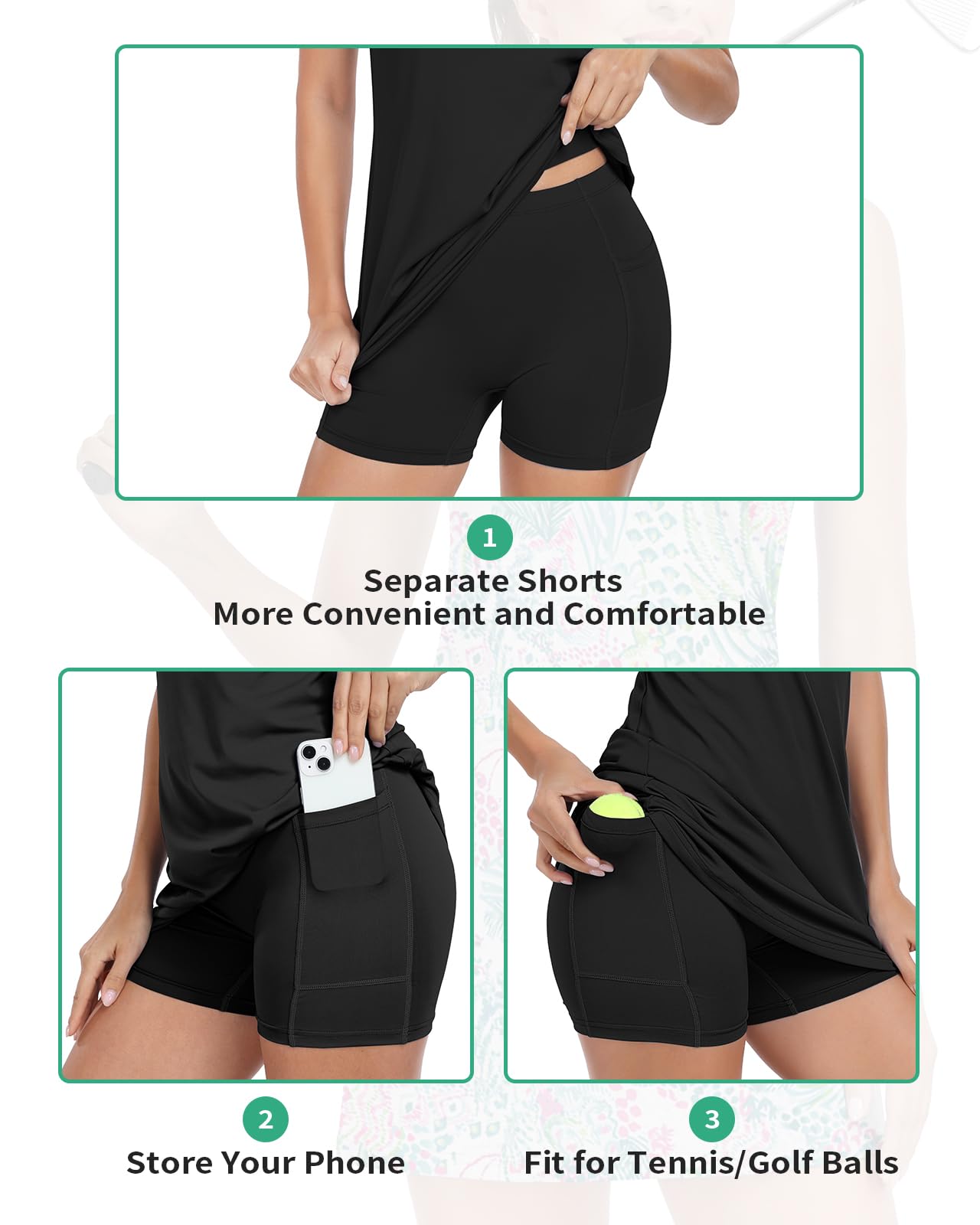 WOWENY Women's Petal Sleeve Tennis Dress - Golf & Athletic Workout Dress with Built-in Shorts & Pockets | Sleeveless Sports Dress for Tennis, Golf, Gym & Casual Wear