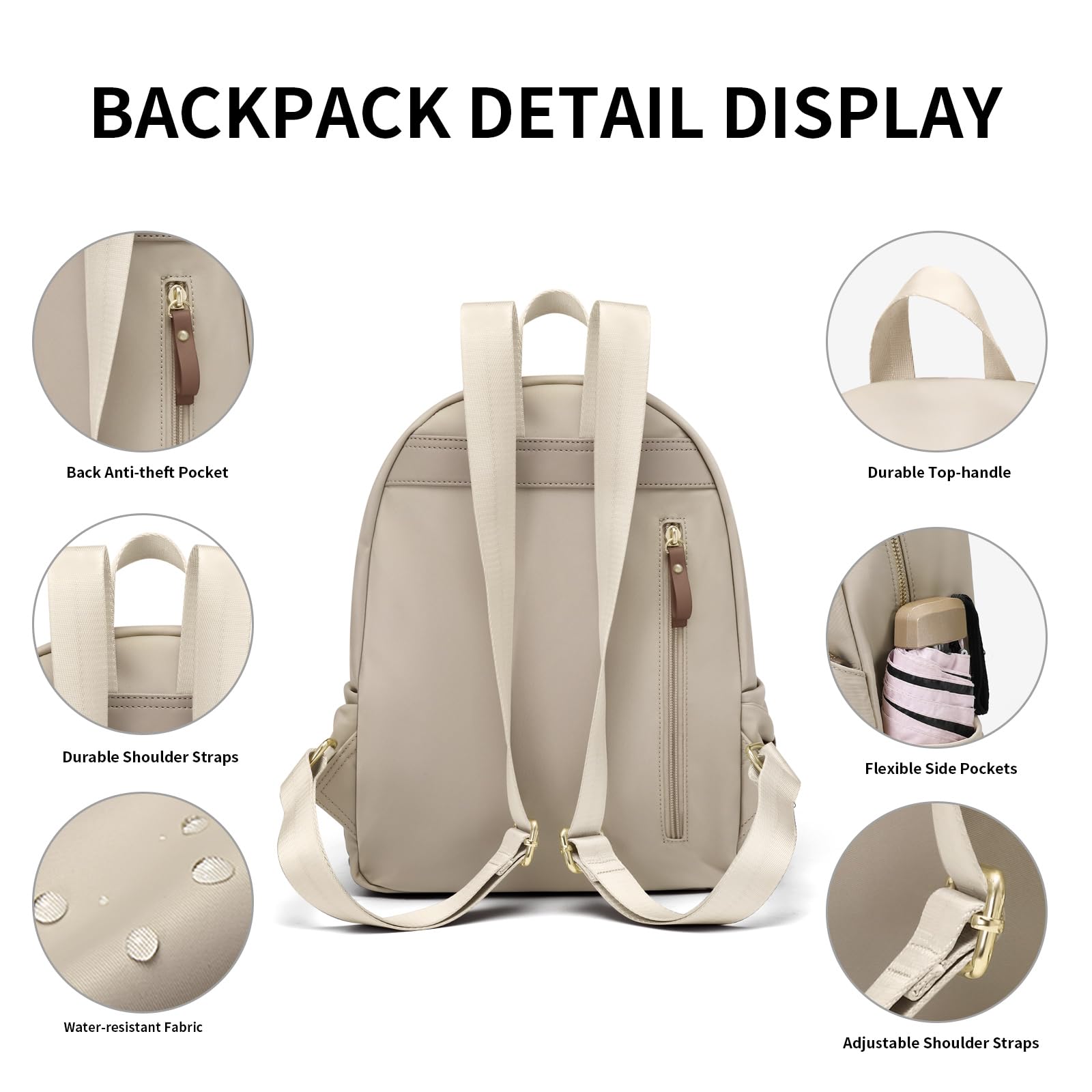 Stylish Women's Mini Backpack Purse - Casual Nylon Daypack for Travel & School (Apricot)