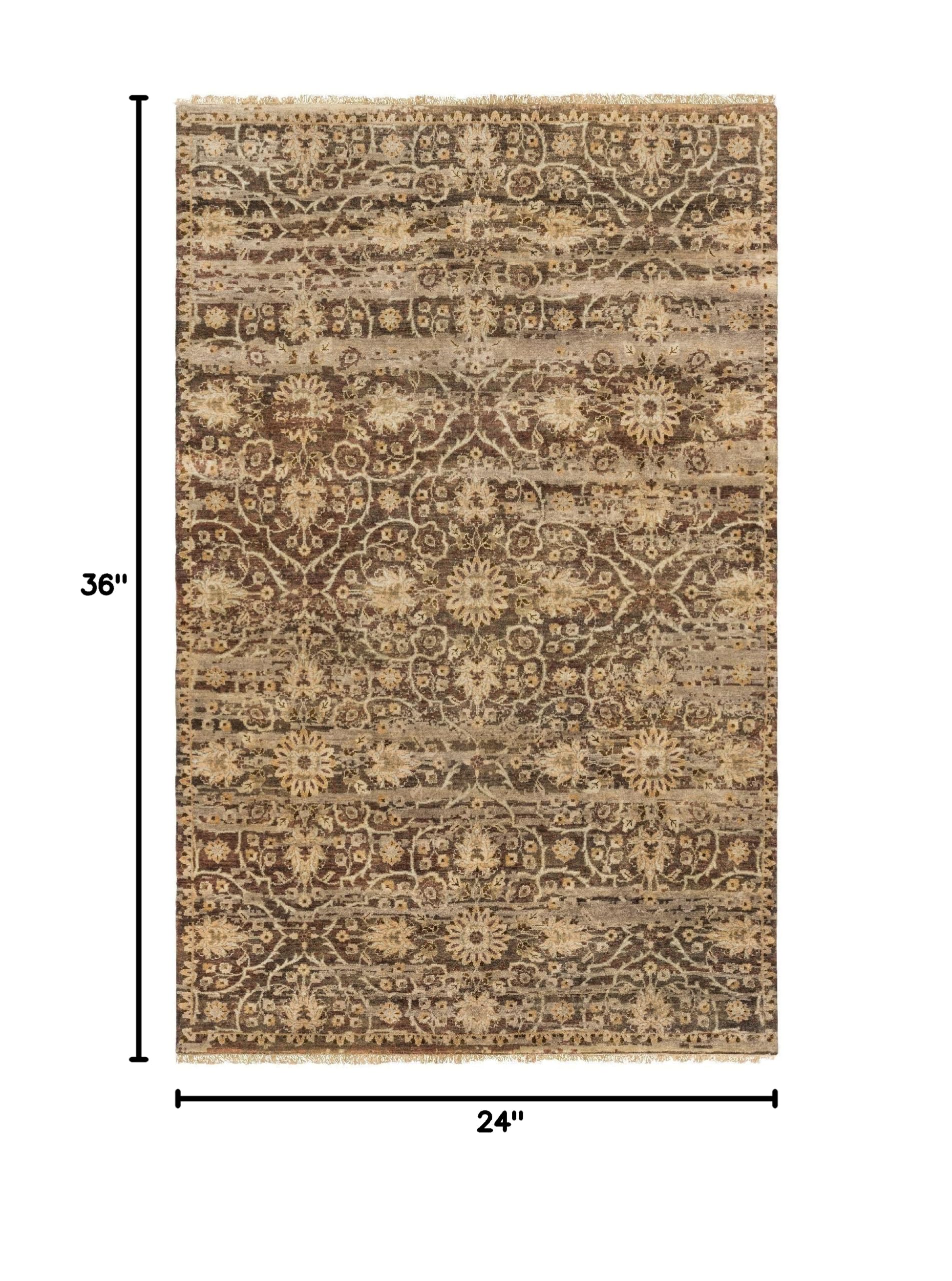 Premium Wool Area Rug 2x3 Feet - Mark&Day Ravenna Traditional Dark Brown Carpet for Living Room, Bedroom, Kitchen | Soft & Durable Floor Mat for Home Decor, Office, Entryway (2' x 3')