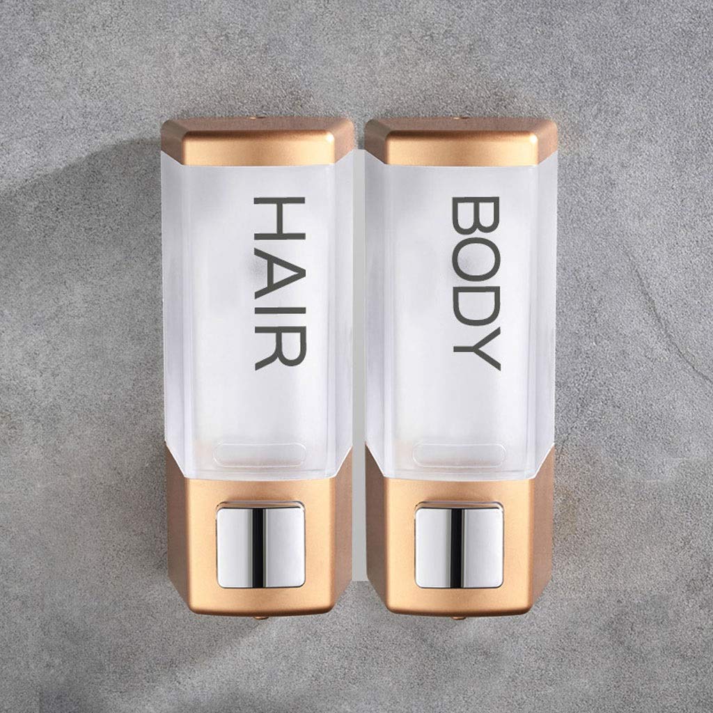 Hotel Press Double Tube Liquid Dispenser - Gold | Manual Soap & Shampoo Dispenser for Bathroom | Perfect for Hotels, Spas & Home Showers