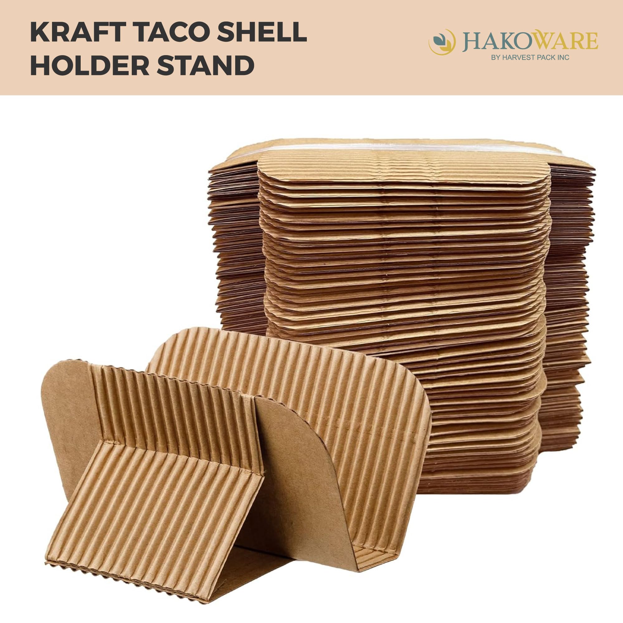1000-Pack AURA by HARVEST PACK Disposable Kraft Taco Holder Stand - Serving Rack for Hot Dogs, Waffles, Sandwiches, Shawarmas, Gyros & Pita Wraps - Perfect for Taco Parties, Food Trucks & Catering Events