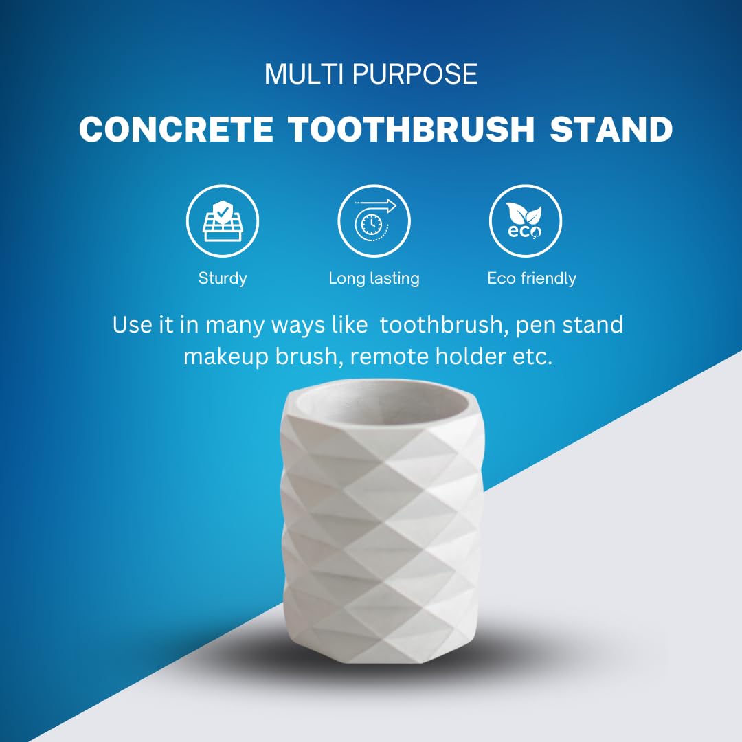 Dwell Dapper Geometric Concrete Toothbrush Holder - Handcrafted Multi-Purpose Organizer for Bathroom & Office (Pen Holder, Remote Control Stand) - Modern Grey Home Decor for Countertop & Desk Organization