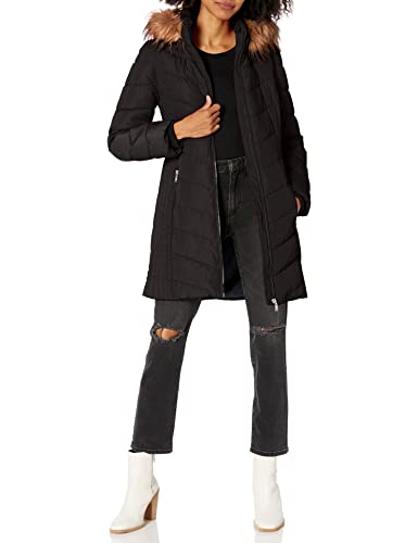 Faux Fur Hood Chevron Black