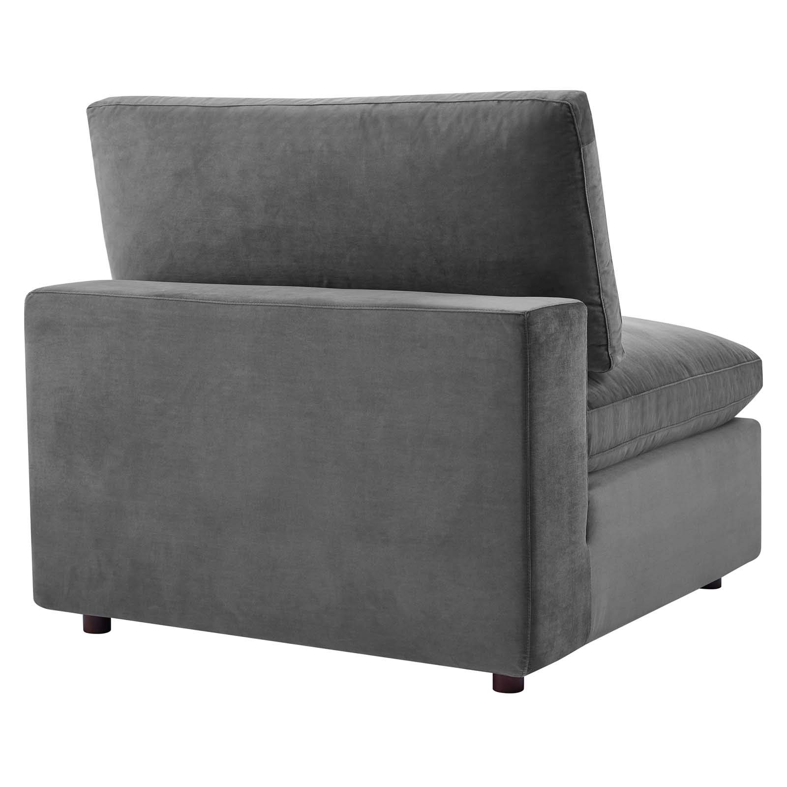 Modway Commix Down Filled Overstuffed Performance Velvet 6-Piece Sectional Sofa in Gray - Luxurious Comfort for Living Room, Family Room & Home Theater