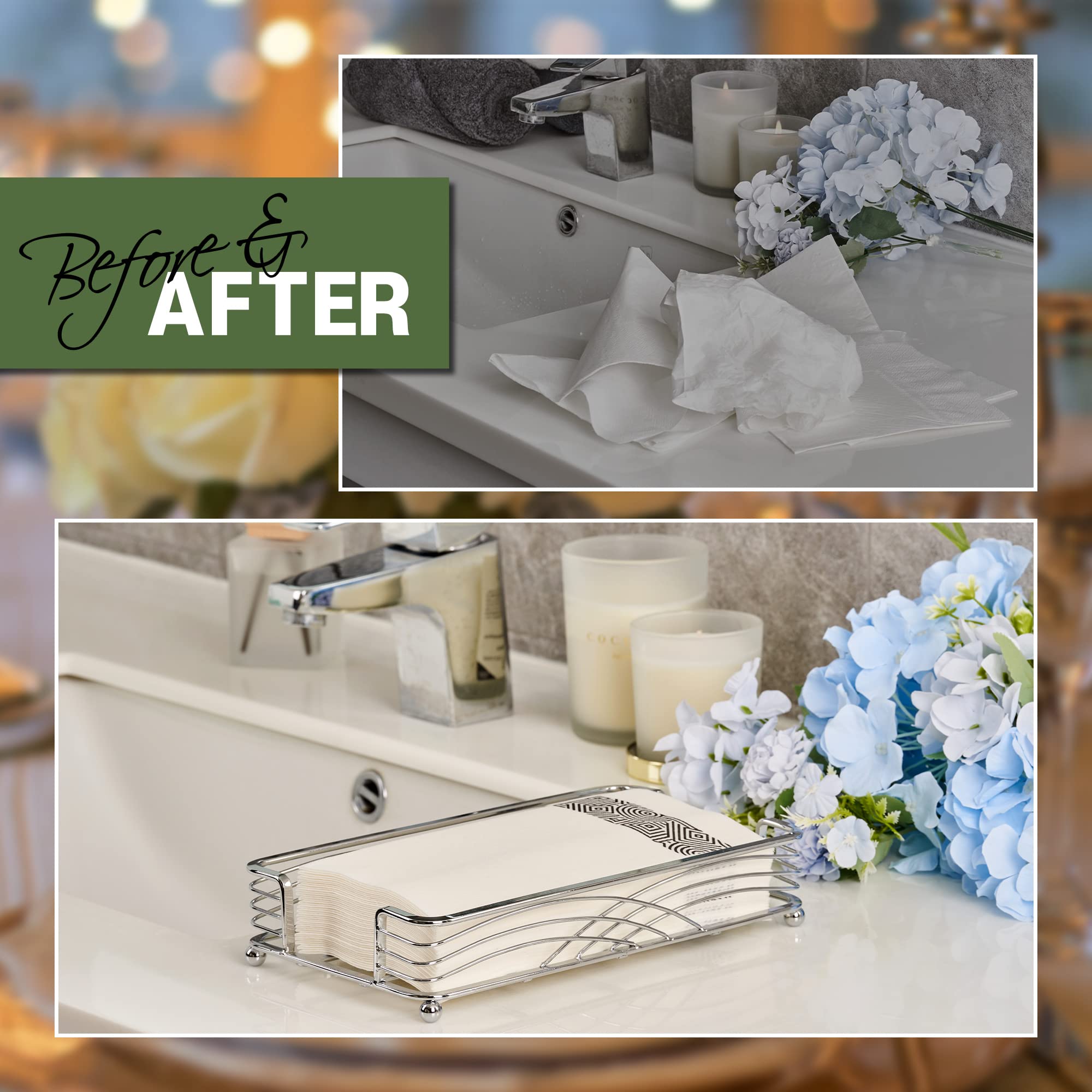 Silver Guest Towel Holder Tray for Bathroom - Elegant Hand Towel Organizer for Disposable Paper Towels | Perfect for Powder Rooms, Guest Bathrooms & Spa-Style Decor