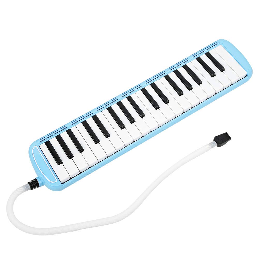 37-Key Piano Melodica with Long Tube, Key Stickers & Double Mouthpieces - Portable Musical Instrument with Carrying Bag for Kids, Beginners & Adults - Perfect for Home Practice, School Performances & Gift Giving (Blue)
