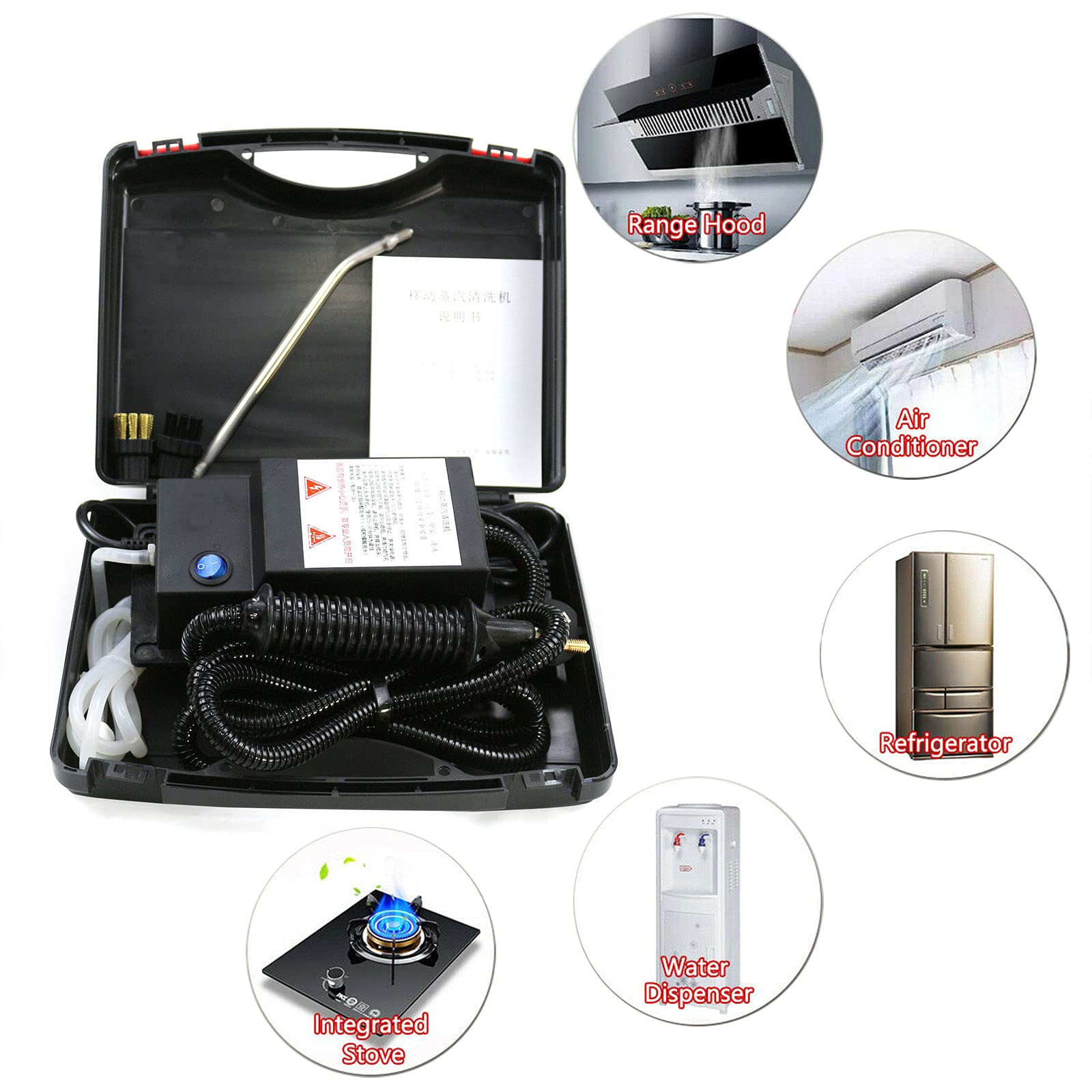 1700W High Pressure Steam Cleaner - Handheld Portable High Temp Steam Cleaning Machine for Kitchen, Toilet, Car Seat - Fast Deep Cleaning for Grills, Tiles, Upholstery & More (Black, 110V)