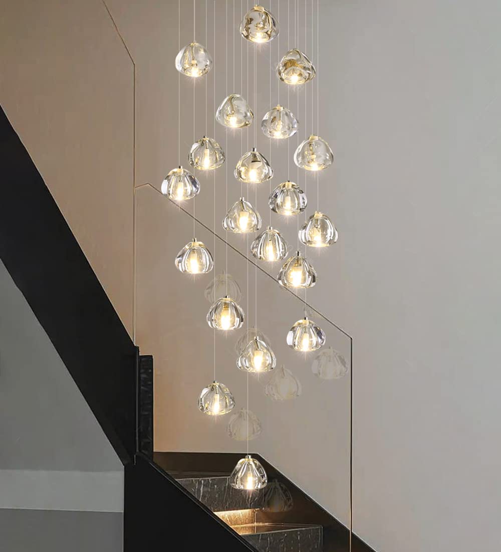 Modern LED Crystal Chandelier - 20 Lights Flush Mount Ceiling Fixture for Sloped or High Ceilings - Luxury Pendant Light for Living Room, Entryway, Foyer, Staircase - Elegant Lighting Solution for Home Decor and Special Occasions