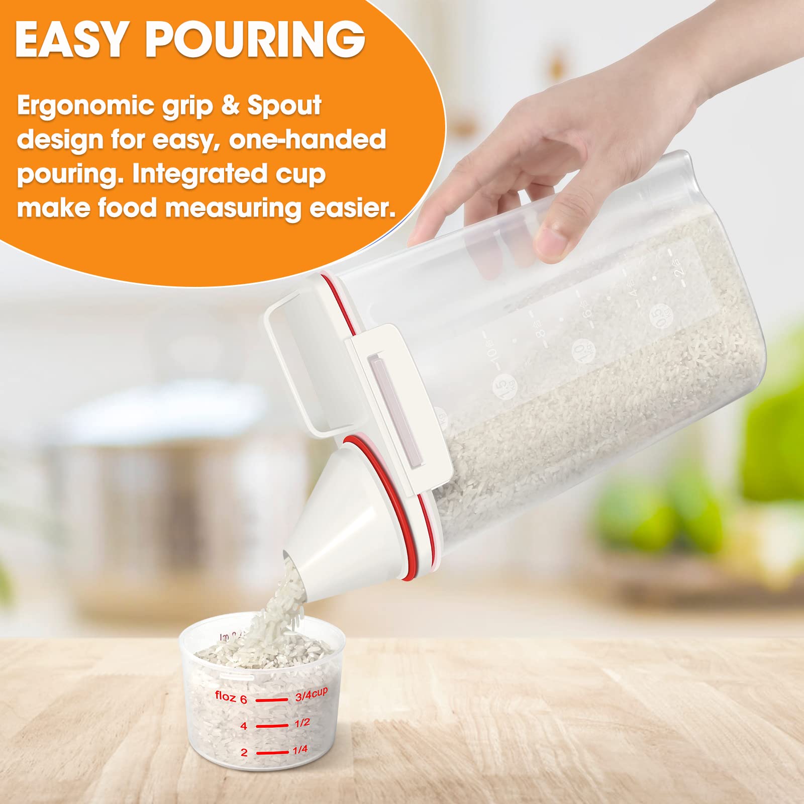 TBMax 10lb Airtight Rice Storage Container with Pourable Spout & Measuring Cup - BPA-Free Plastic Cereal Dispenser for Kitchen Pantry Organization - Perfect for Storing Rice, Flour, Cereal & Dry Food