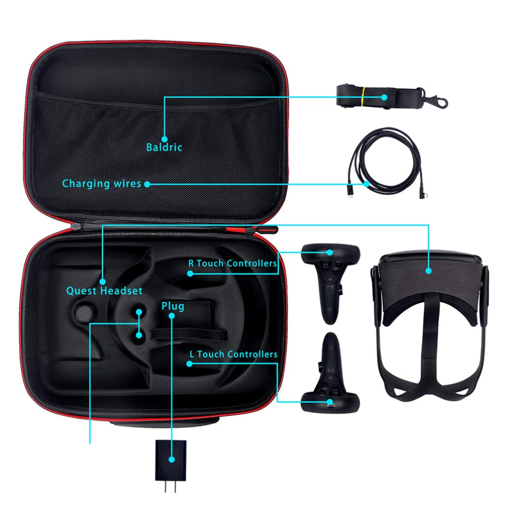 Hemobllo VR Headset Case - Shockproof Travel Bag for Oculus Quest 2 & Glasses Storage