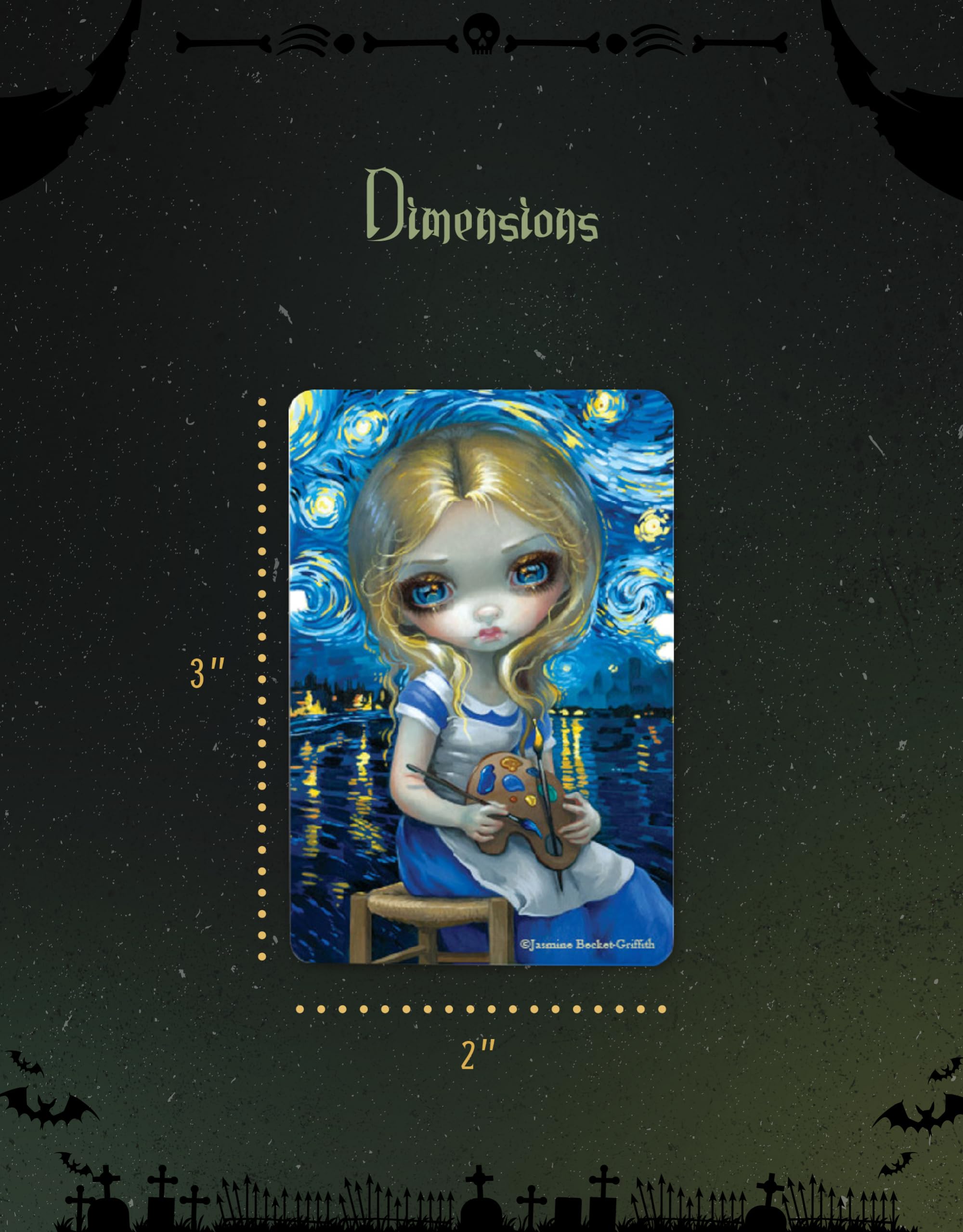 Arcane Vault - Gothic Fairy Tale Alice in Van Gogh Nocturne Wood Magnet by Jasmine Becket-Griffith | Laser-Cut, UV-Coated Decorative Fridge Magnet (1229-LM) | Perfect for Home, Office & Gift Giving