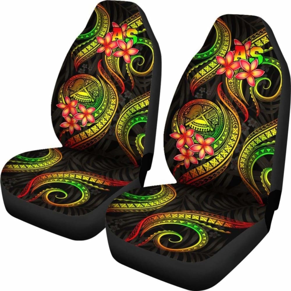 Premium American Samoa Polynesian Car Seat Covers - Tropical Reggae Plumeria Floral Design (105905) | Perfect for Beach Trips, Summer Road Travel & Island-Themed Vehicle Decor