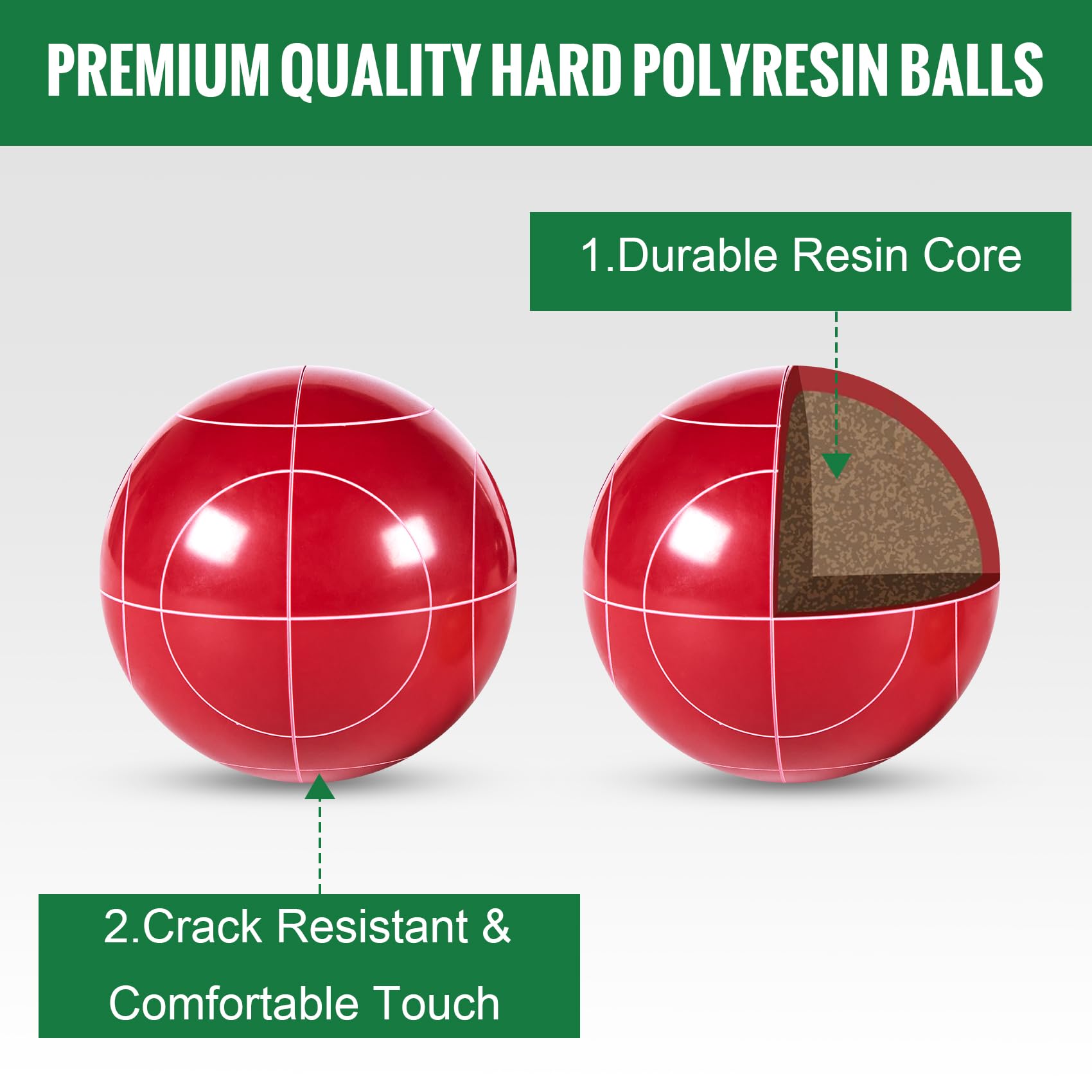 Premium Bocce Ball Set - 90mm & 100mm Resin Balls with Pallino, Measuring Tape & Carrying Case - Outdoor Lawn, Backyard, Beach Game for 2-8 Players - Perfect for Picnics, Parties & Family Gatherings