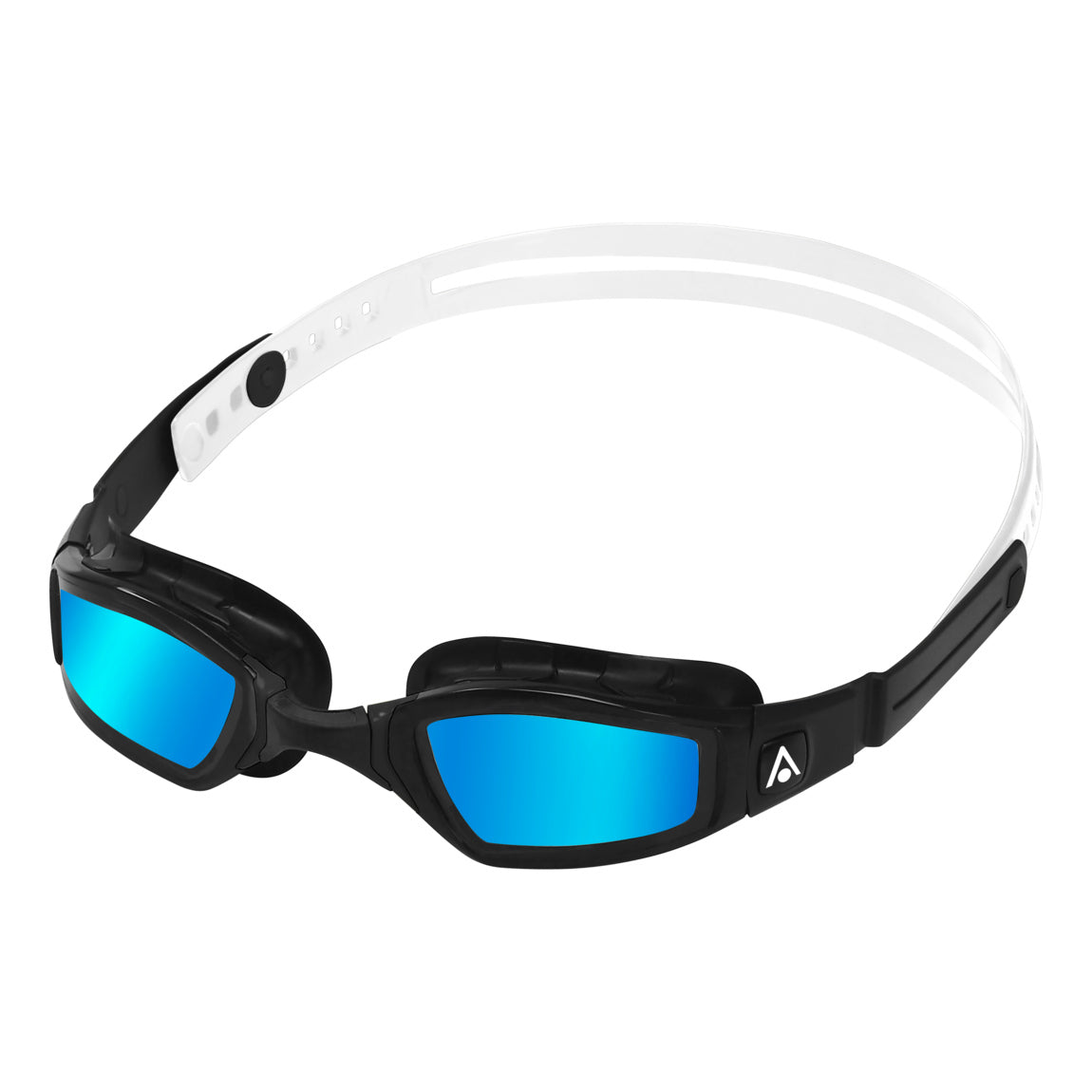 Aqua Sphere Ninja.A Swimming Goggles - Black/White with Blue Titanium Mirrored Lens for Competitive Swimming & Outdoor Water Sports