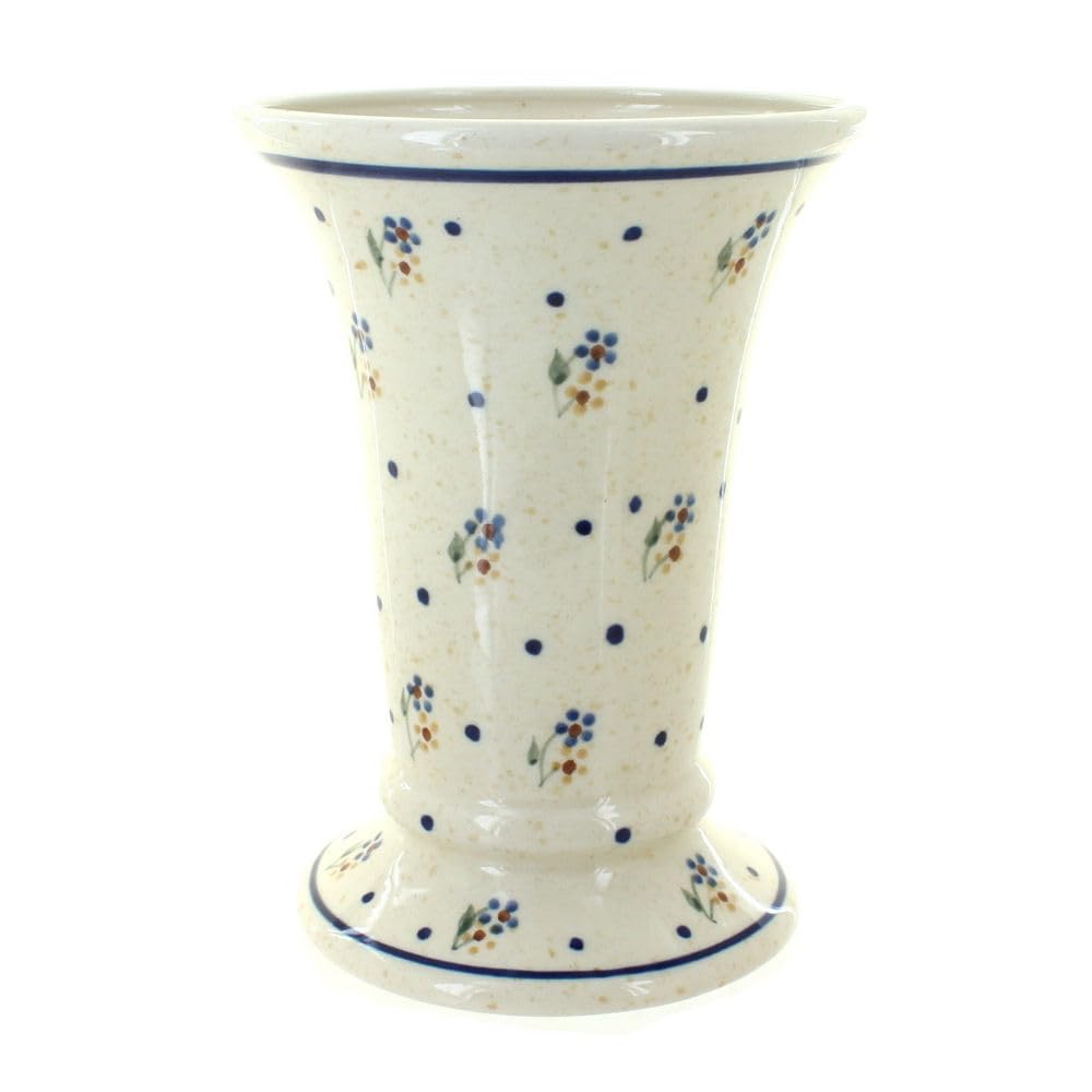 Handmade Blue Rose Polish Pottery Country Meadow Small Vase - Perfect for Home Decor, Wedding Centerpieces & Countryside Cottage Style