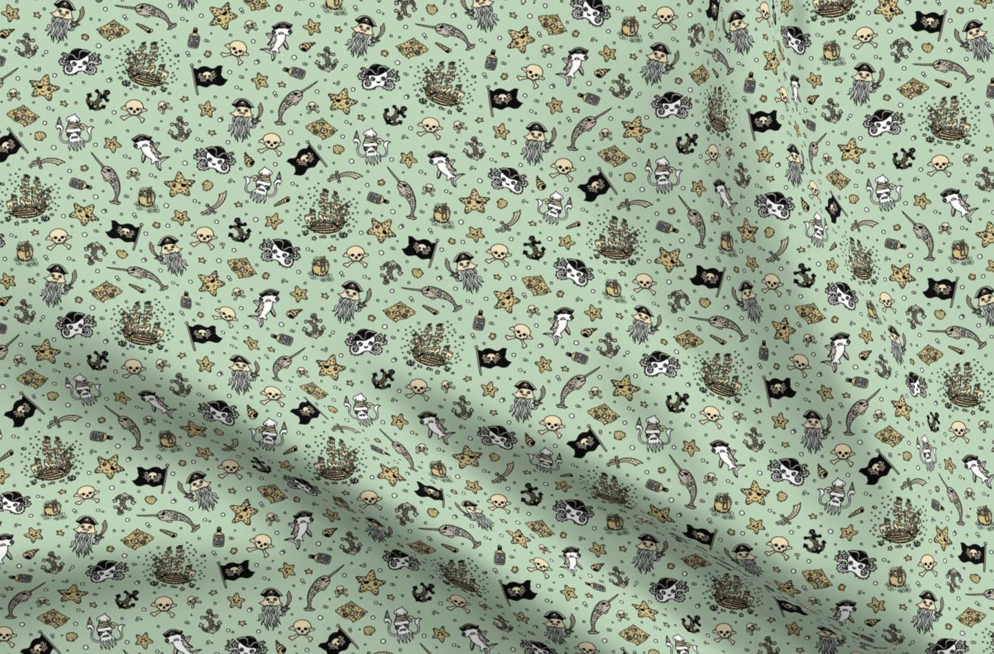 Ditsy Pirates Pale Blue Sea Creatures Ocean Octopus Narwhal Shark Printed Minky Fabric by The Yard - Soft Plush Material for Sewing Baby Blankets, Quilt Backing & DIY Projects - Perfect for Nursery Decor, Kids Room & Coastal Themed Crafts