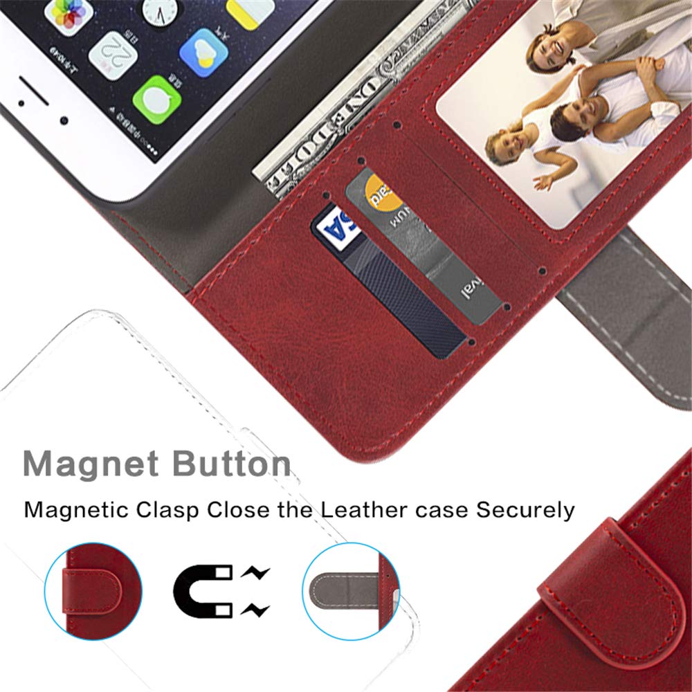Premium Huawei Honor Holly 3 Leather Wallet Case - Magnetic Flip Cover with Cash & Card Slots & Soft TPU Back for Huawei Y6 II (Red) | Perfect for Business, Travel & Everyday Protection