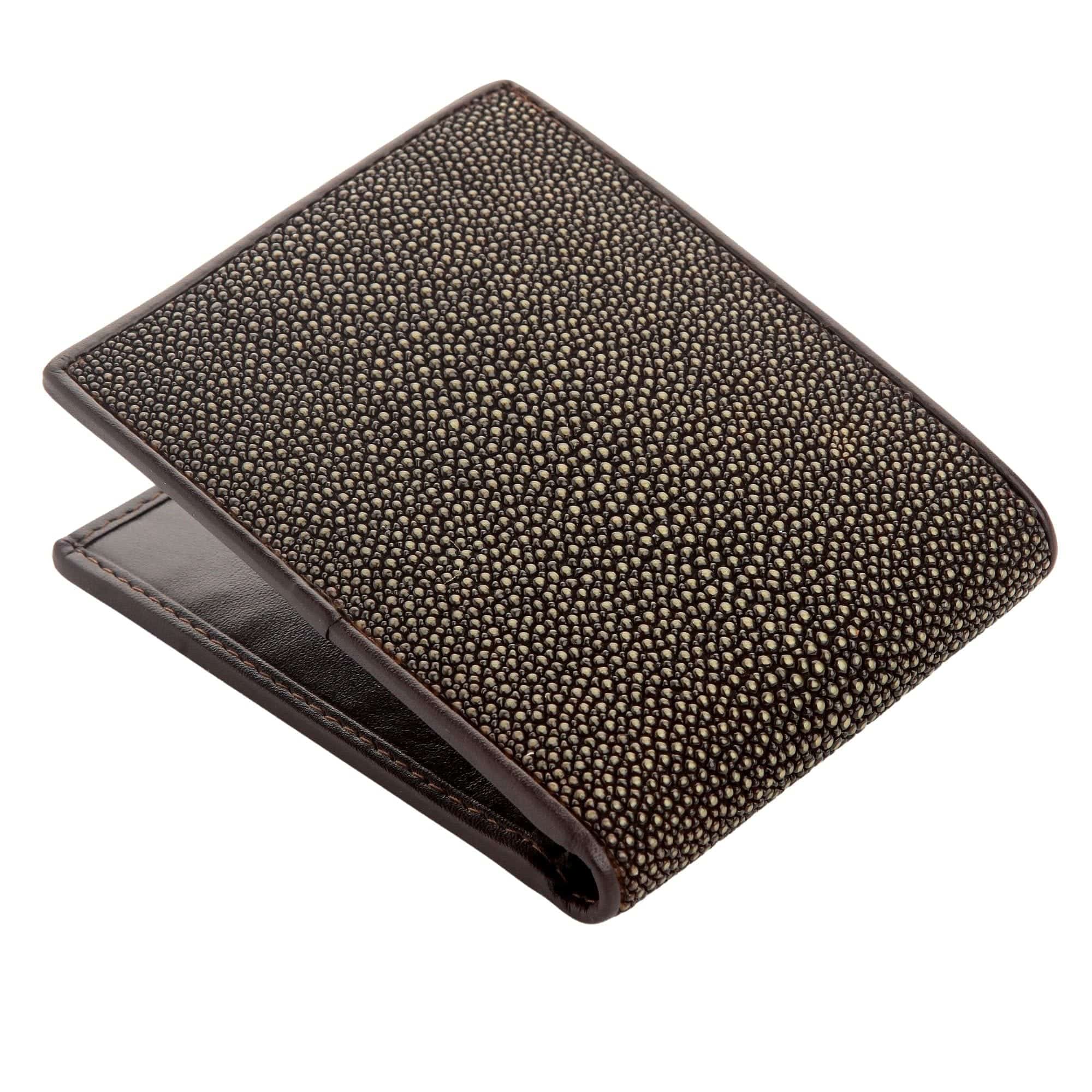 Authentic Brown Polished Stingray Leather Wallet for Men - Premium Slim Bifold RFID Blocking - Perfect Gift for Dad, Husband, Boyfriend (Business, Travel, Everyday Carry)