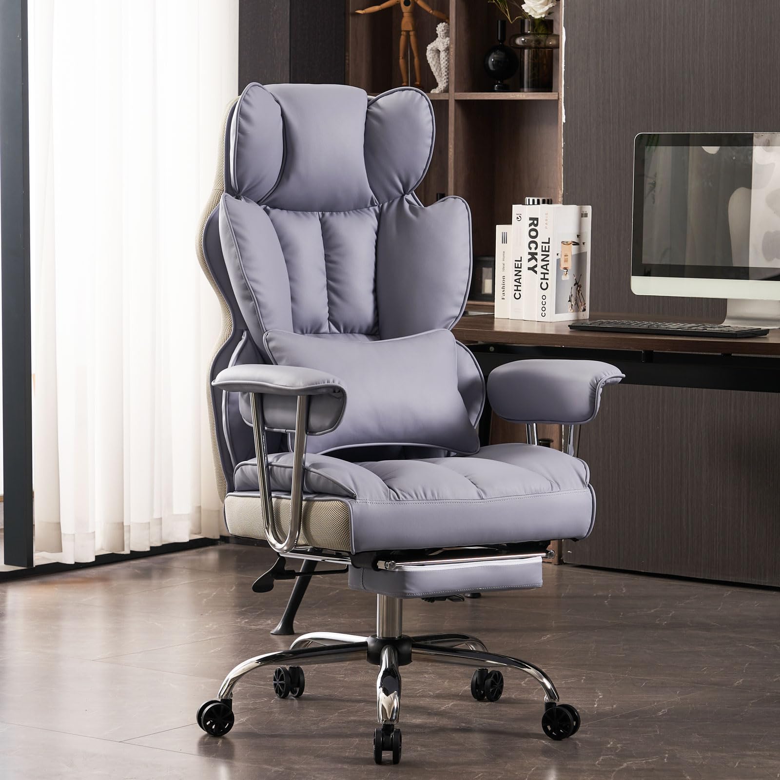Efomao Big and Tall Office Chair 400LBS Capacity - Heavy Duty Executive Chair with Adjustable Footrest - Ergonomic Home Office Desk Chair for Large People - Purple Big & Tall Computer Chair for Work, Gaming, and Study
