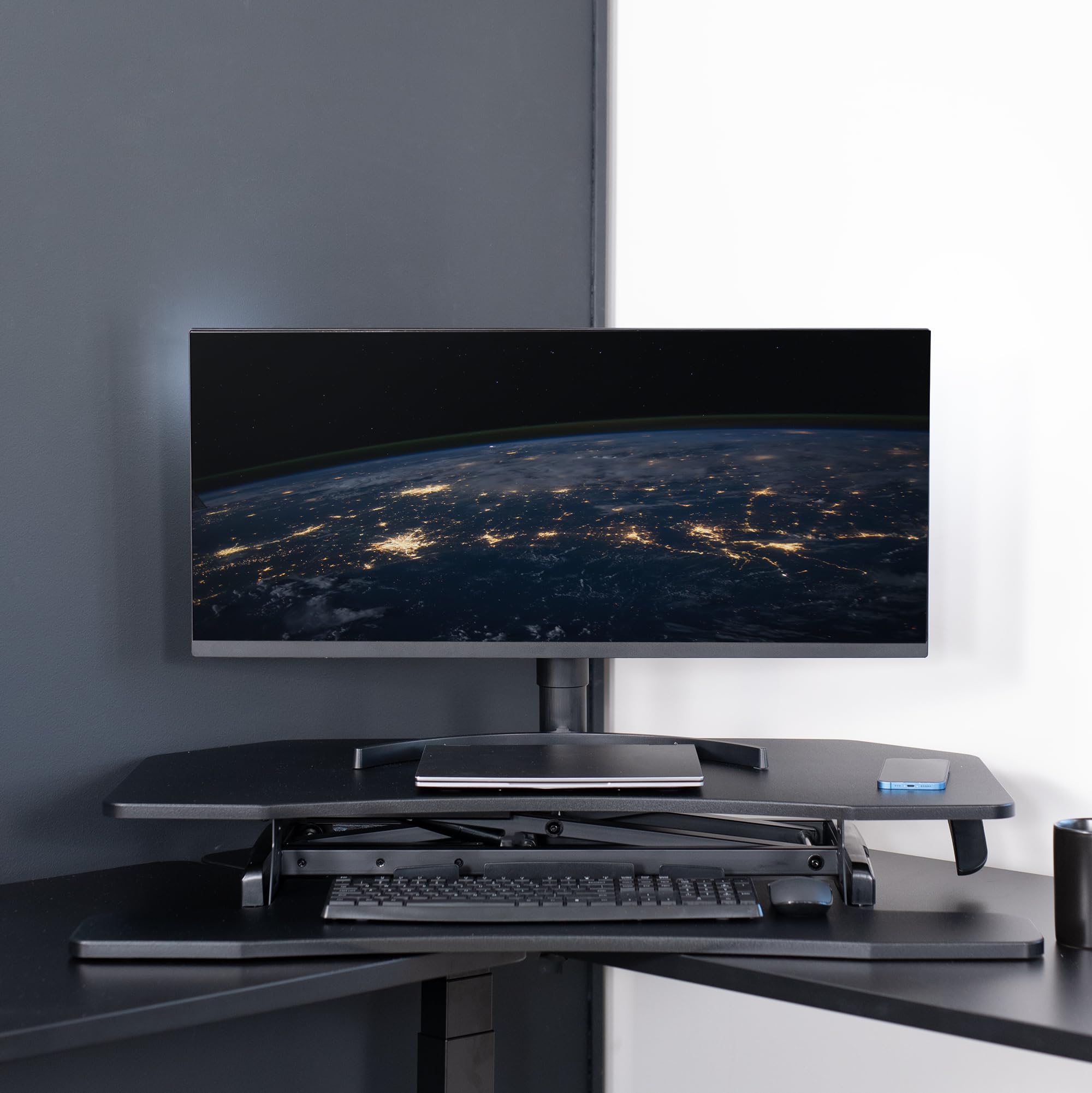 VIVO 94cm Adjustable Standing Desk Converter - Quick Sit to Stand Workstation with Dual Monitor Riser, Ergonomic Height Adjustable Desktop (DESK-V037MC) - Perfect for Home Office, Gaming Setup & Workspace Productivity
