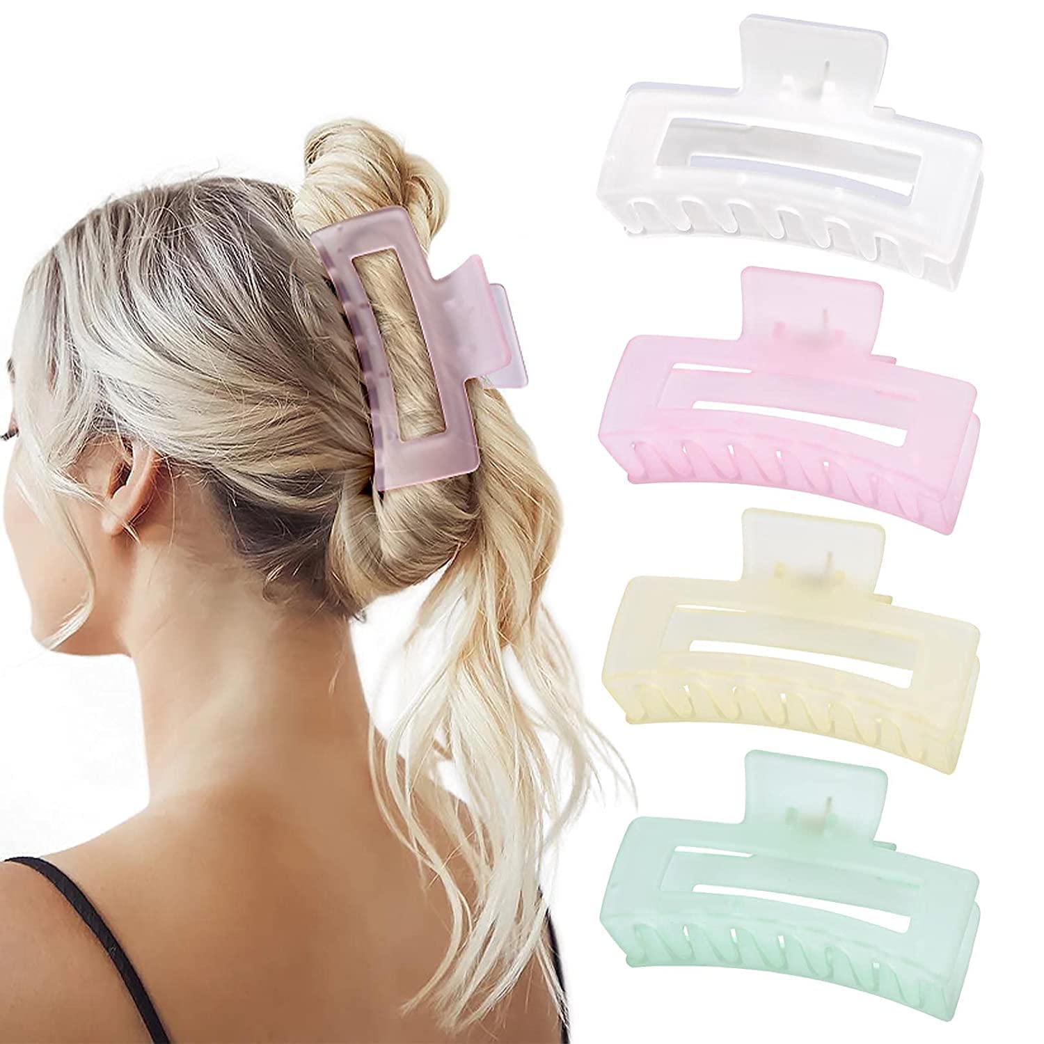 Bakefy Large Hair Claw Clips for Women - Matte Jumbo Hair Clips for Thick Long Hair - Strong Hold Hair Accessories for Ponytails, Buns & Updos - Perfect for Work, Gym & Everyday Styling