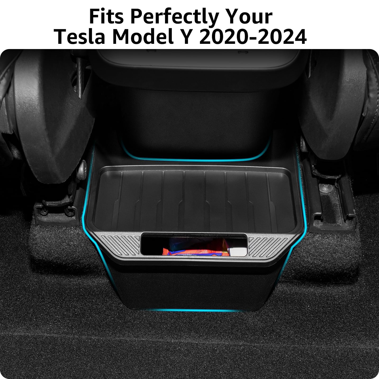2025 Upgraded Tesla Model Y Rear Trash Can & Center Console Organizer - Hidden Design 2nd Row Seat Storage Bin with Anti-Slip TPE Lid | Perfect for Road Trips, Family Outings & Daily Commute (Fits 2020-2025 Model Y)