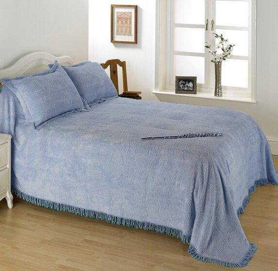 Geneva Pastel Blue Candlewick Bedspread - Soft & Cozy Queen Size Bed Cover for Home Decor & Guest Room Styling