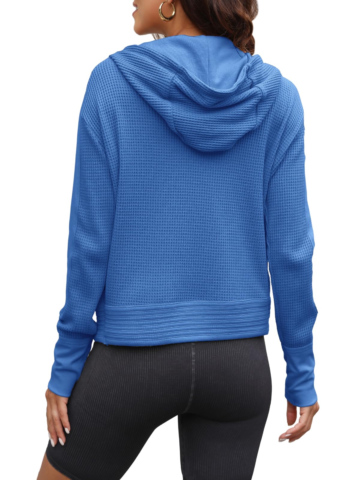 Yanekop Women's Waffle Knit Zip Up Hoodie Jacket - Long Sleeve Cropped Pullover for Fall & Winter | Casual Outerwear for Streetwear, Travel & Layering