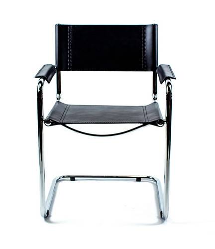 Mart Stam Cantilever Armchair - Black Leather Modern Office Chair for Home & Office - Mid-Century Design Ergonomic Seating for Living Room, Lounge & Workspace
