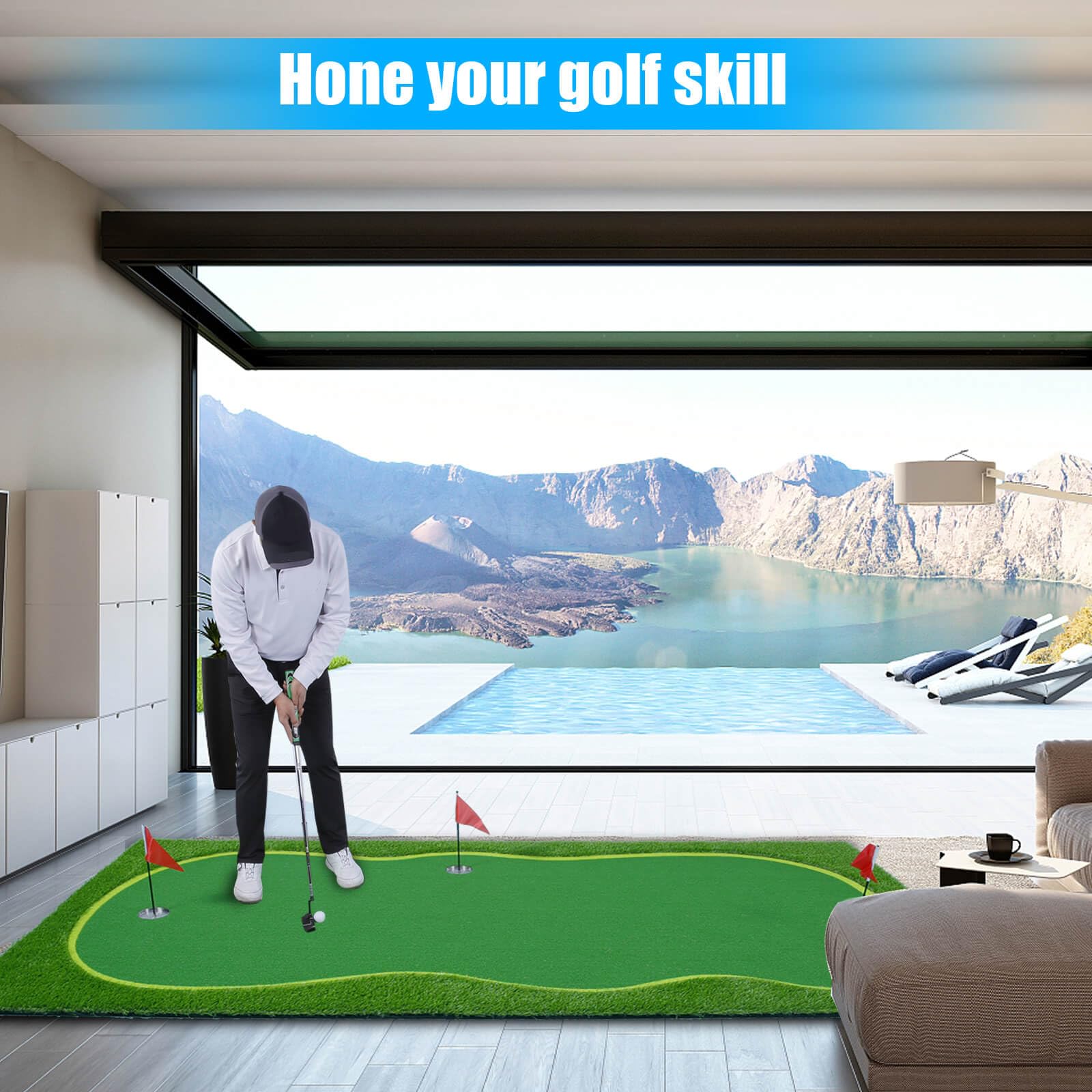 Premium Golf Putting Green Mat - Professional Indoor/Outdoor Training Aid with Challenging Putter Surface for Home, Office & Backyard Practice