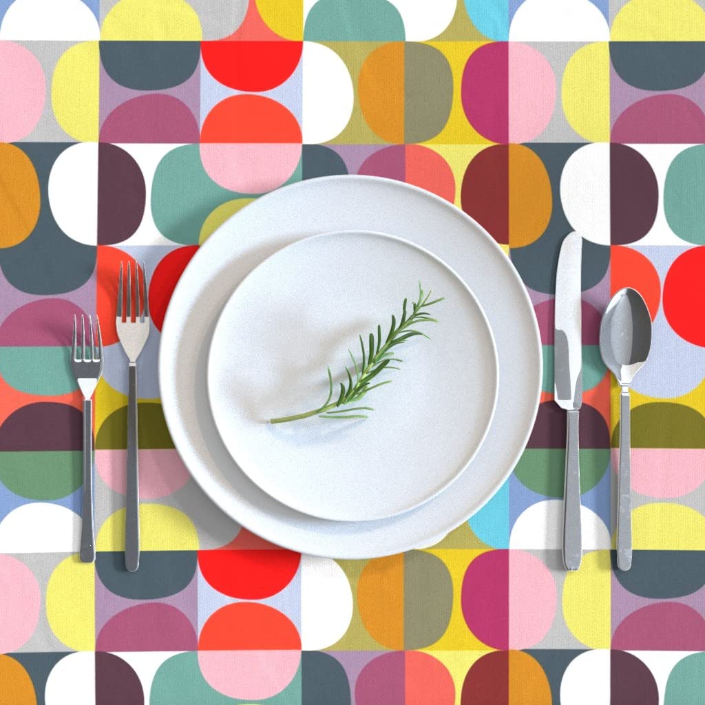Custom Midcentury Modern Abstract Vintage Fruit Print Cotton Sateen Tablecloth 70x144 Inches - Perfect for Dining Room Decor, Kitchen Tables & Special Occasions