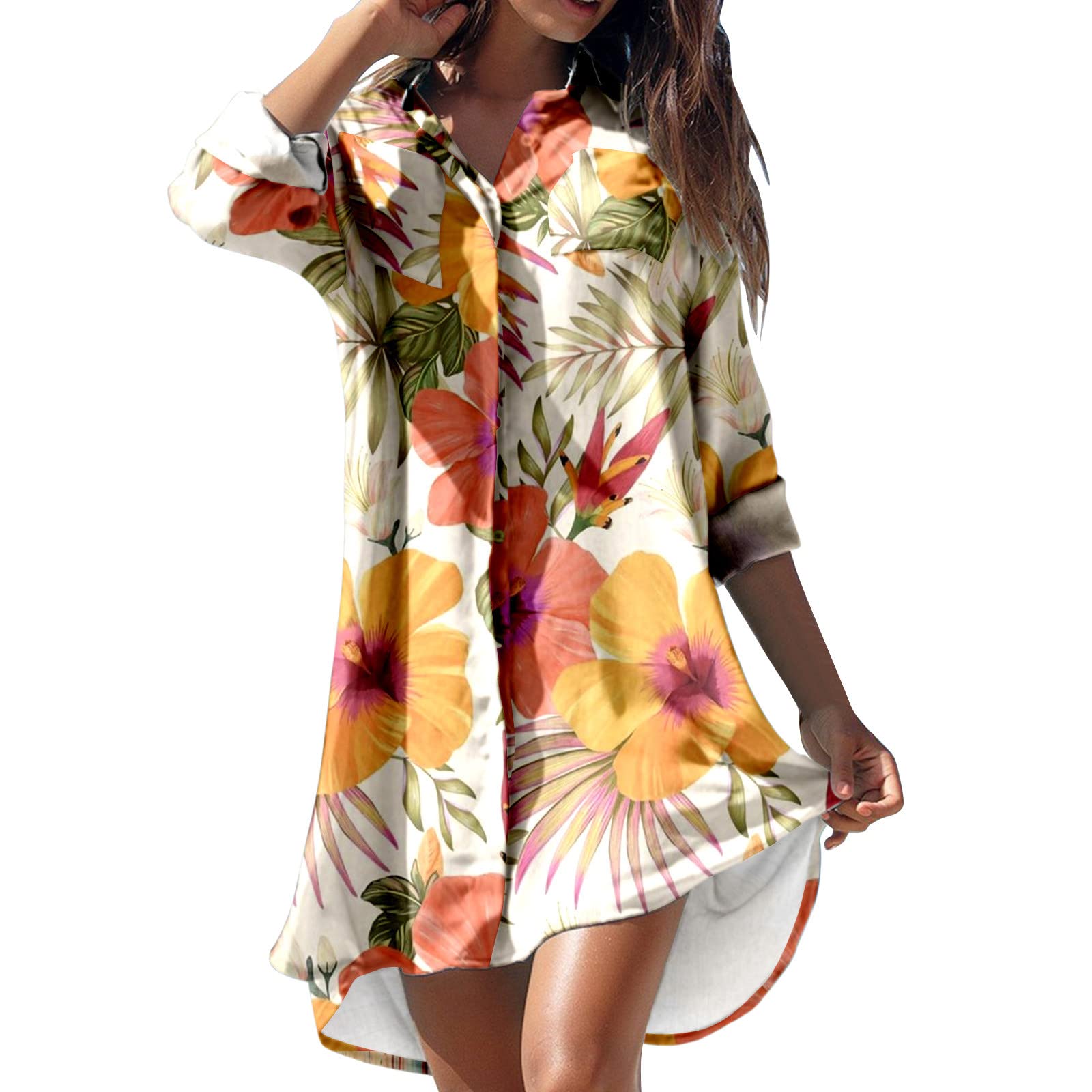 Stylish NBSLA Women's Summer Party Shirt Dress - Casual Wedding Guest Dress, Spring Floral Maxi Dress for Beach, Brunch & Special Occasions