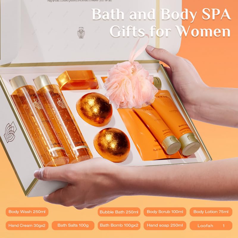DOCER 11-Piece Spa Gift Set for Women - Body Wash, Lotion, Scrub, Bath Bombs & Hand Cream - Luxury Self Care & Birthday Gift Basket - Perfect for Relaxation, Pampering & Stress Relief