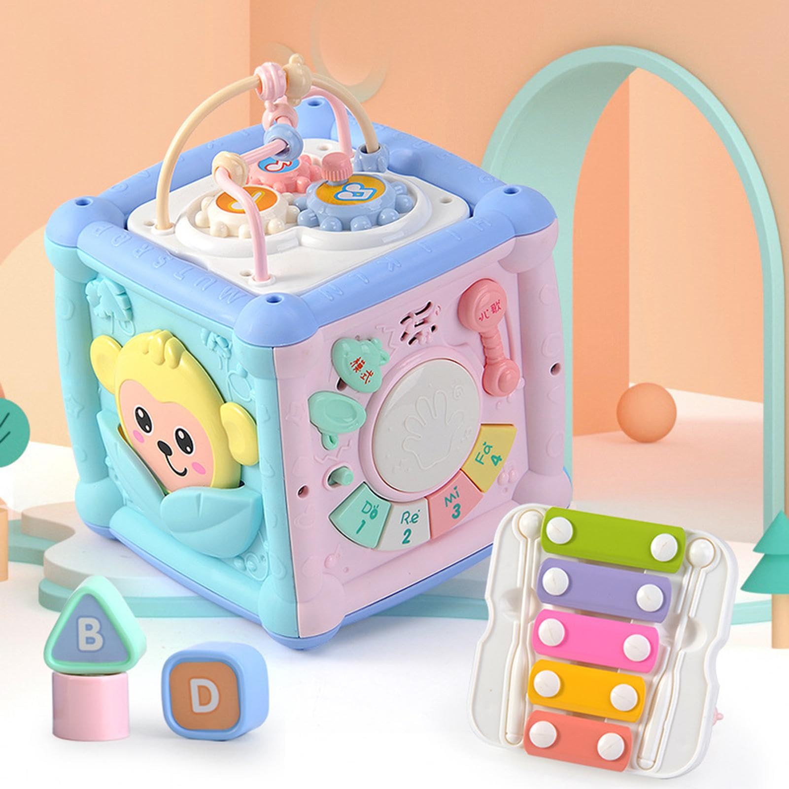 Piano Drum Toddler Toy with Bead Maze & Building Blocks - Cartoon Musical Instrument for 0-1 Year Olds - Perfect for Early Learning & Playtime at Home or Daycare