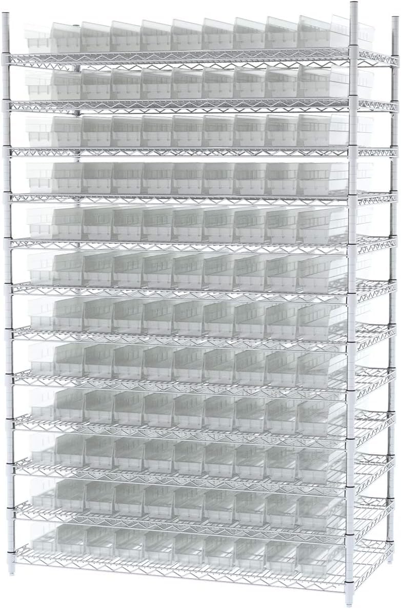 Akro-Mils 30124 Heavy Duty Plastic Shelf Bins - 12-Pack Clear Storage Bins for Garage, Closet & Drawer Organization (24