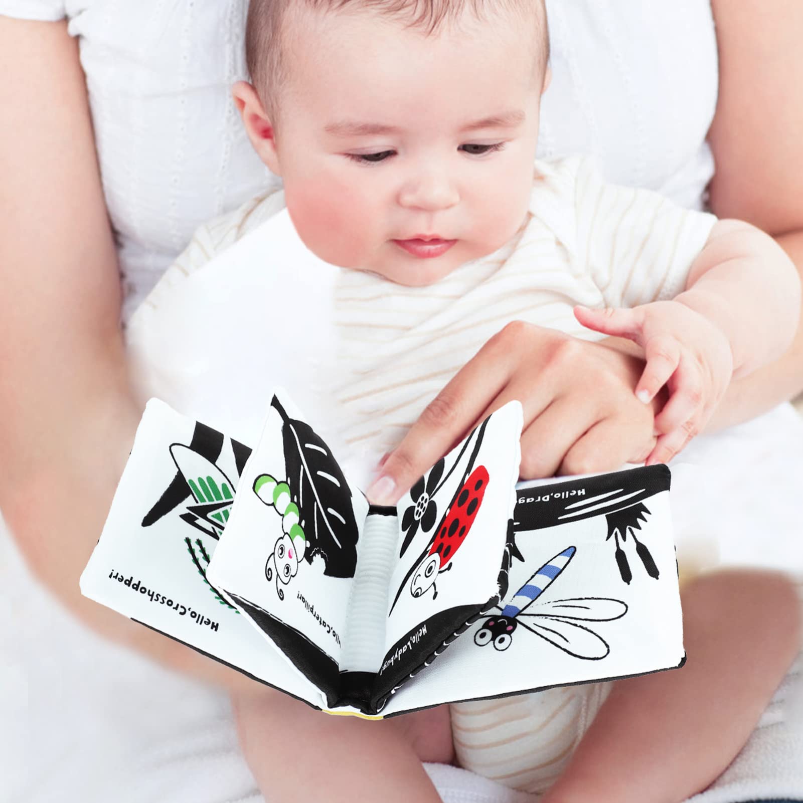 Toyvian 2 Pack Black & White High Contrast Baby Soft Cloth Books - Crinkle Sensory Activity for Early Learning (0-12 Months) | Perfect Newborn Educational Toys for Boys & Girls | Great for Tummy Time & Nursery Play