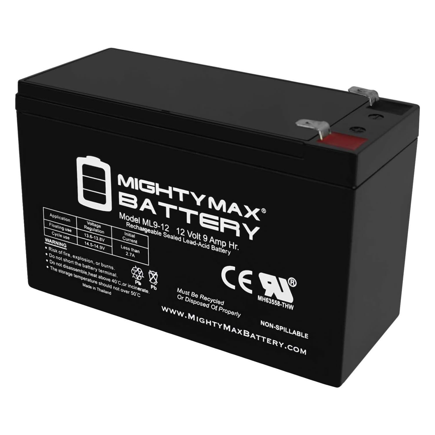 Mighty Max 12V 9Ah SLA Replacement Battery for Ritar RT1270E RT1270H RT1275 - Perfect for Power Wheels, Emergency Lights & Security Systems