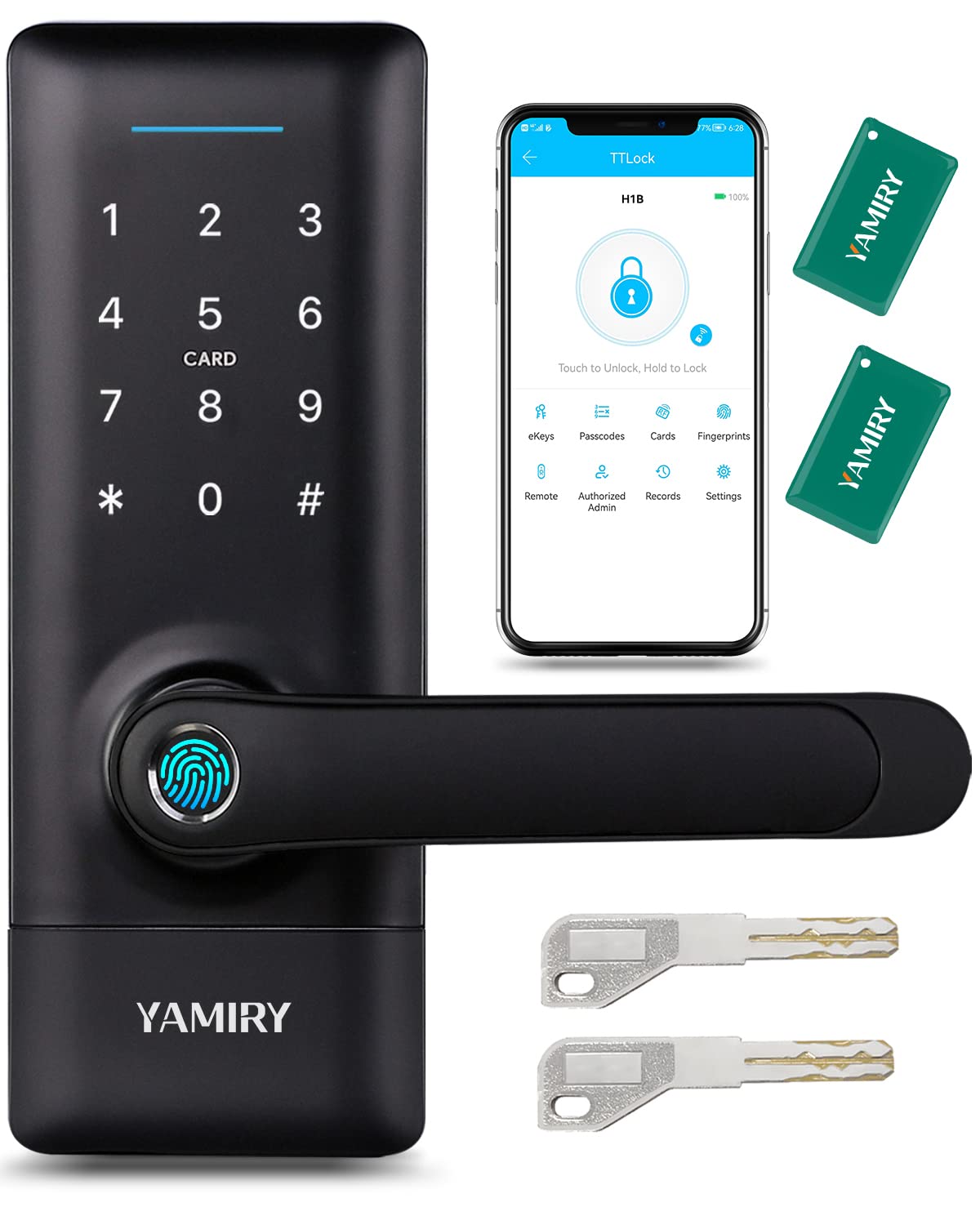 Yamiry Smart Door Lock with Biometric Fingerprint, Keyless Entry & WiFi APP Control - Keypad Electronic Door Handle for Home Security | Perfect for Apartments, Vacation Homes & Smart Home Systems