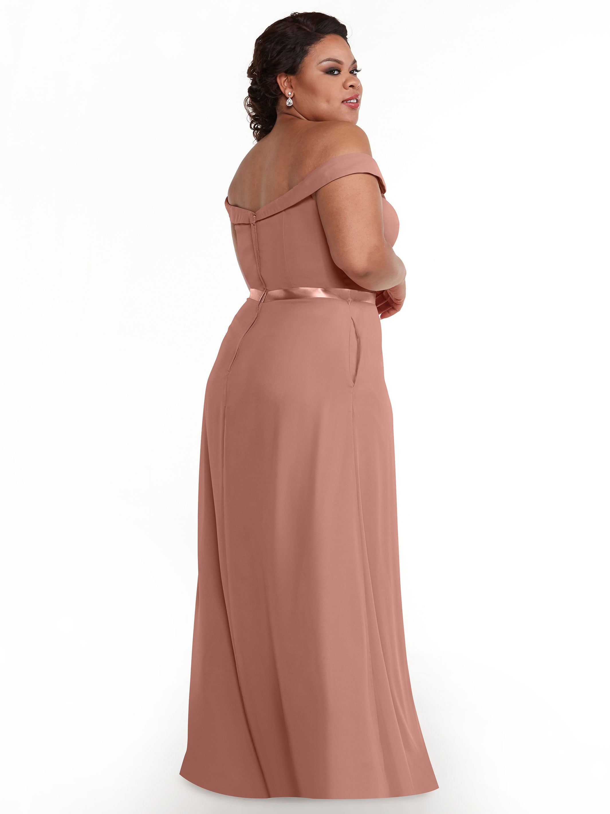 Elegant Off-The-Shoulder Chiffon A-Line Bridesmaid Dress with Sash - Perfect for Weddings, Formal Events & Special Occasions