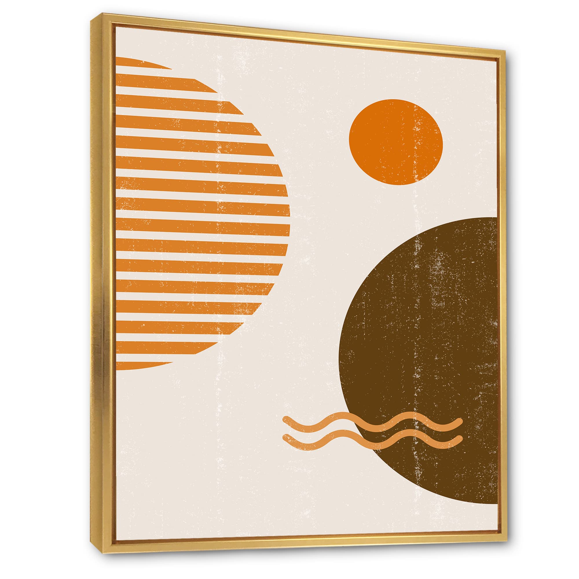 Abstract Minimal Sun and Moon Wall Art - Earth Tone Framed Canvas Print for Living Room & Bedroom Decor | Modern Home & Office Wall Decor
