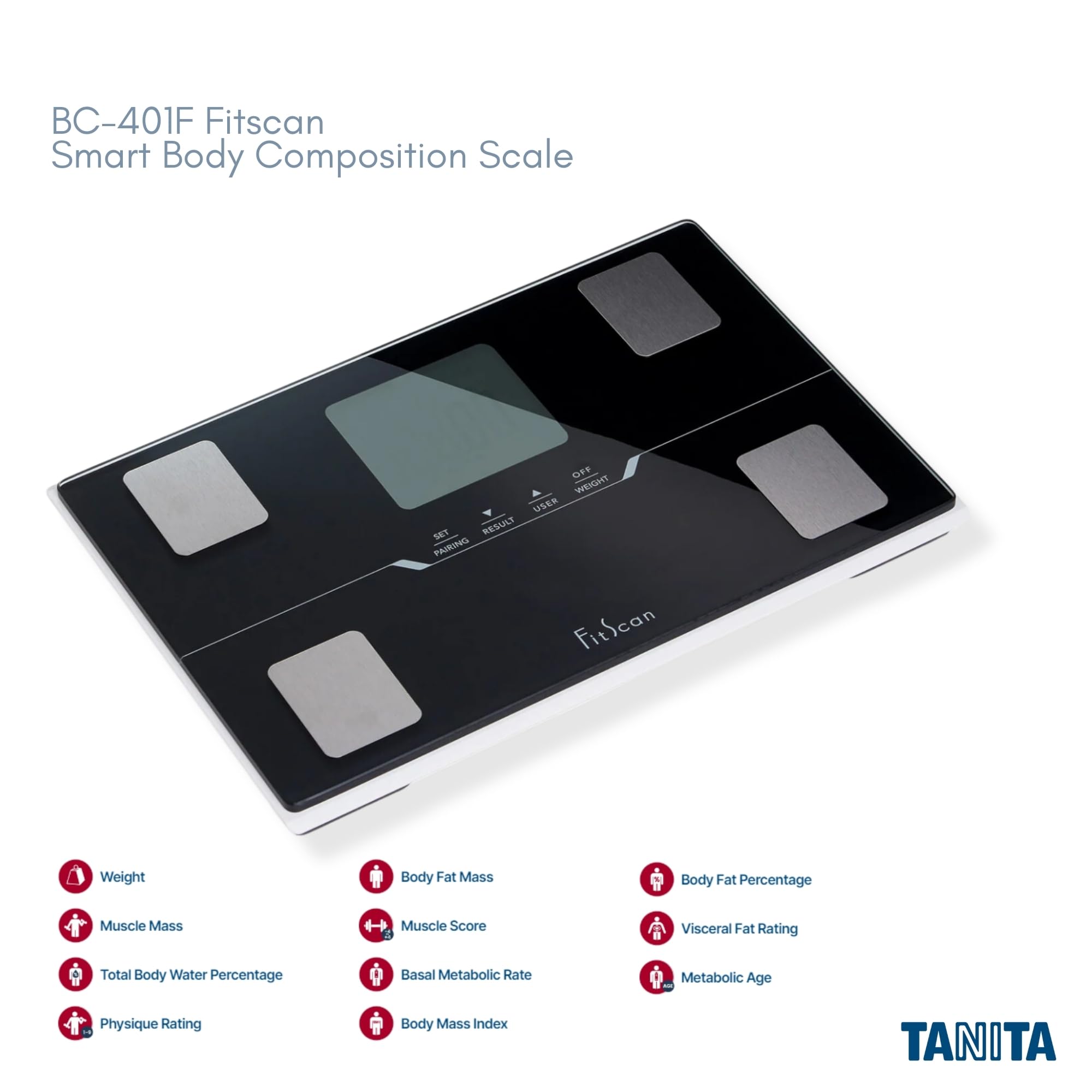 TANITA BC-401F Bluetooth Digital Body Composition Scale - Portable Travel Bathroom Scale with Health Tracking & FitScan Technology - Accurate Weight & Body Fat Measurement for Home, Gym & Travel Use