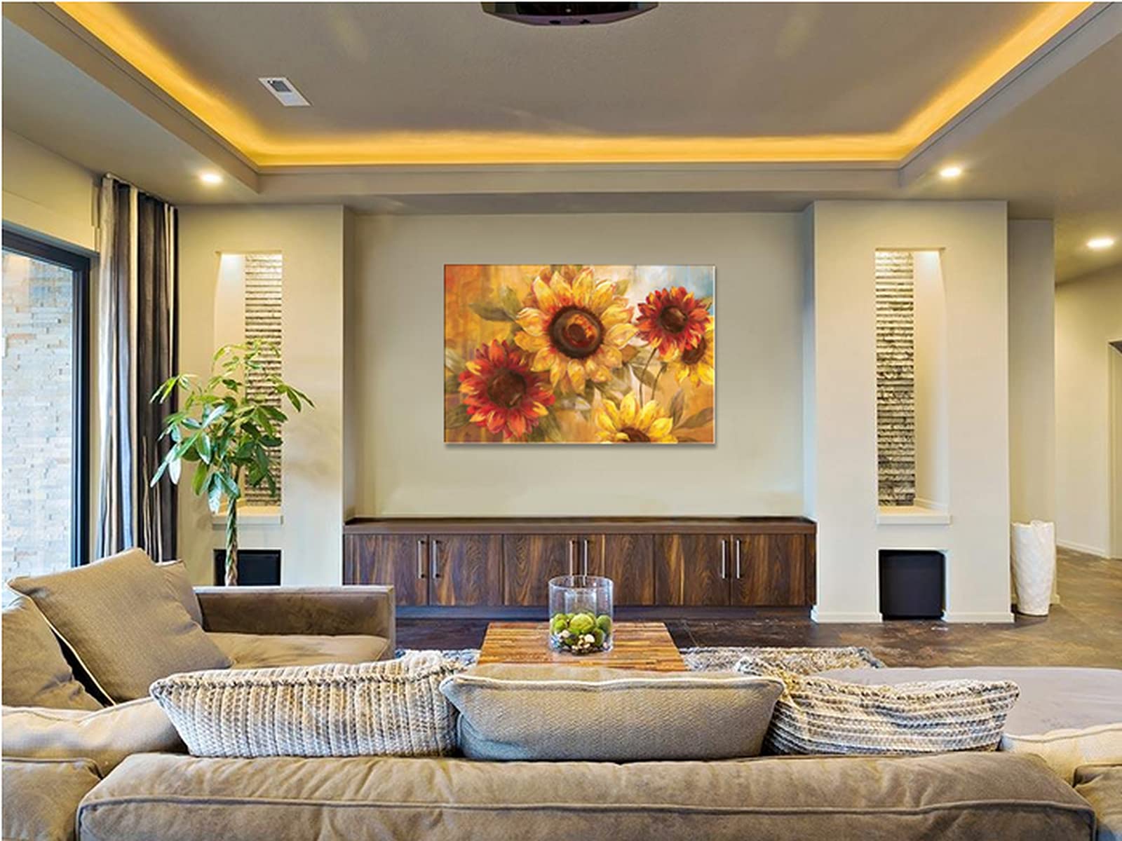 Sunflower Canvas Wall Art - Yellow Floral Print Painting for Home Decor, Modern Framed Poster for Bedroom & Bathroom, Ready to Hang (40x28 Inches) | Perfect Gift for Women, Housewarming & Wall Decoration