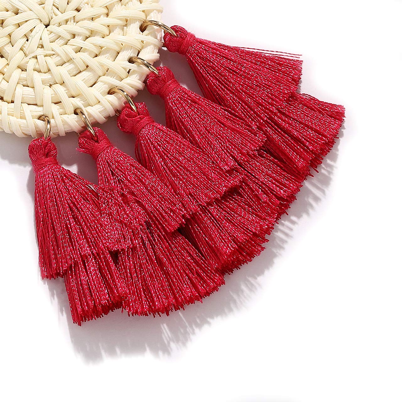 Bohemian Rattan Earrings for Women - Lightweight Handmade Woven Tassel Drop Earrings with Straw Texture | Perfect for Summer Festivals, Beach Vacations, and Boho Chic Outfits