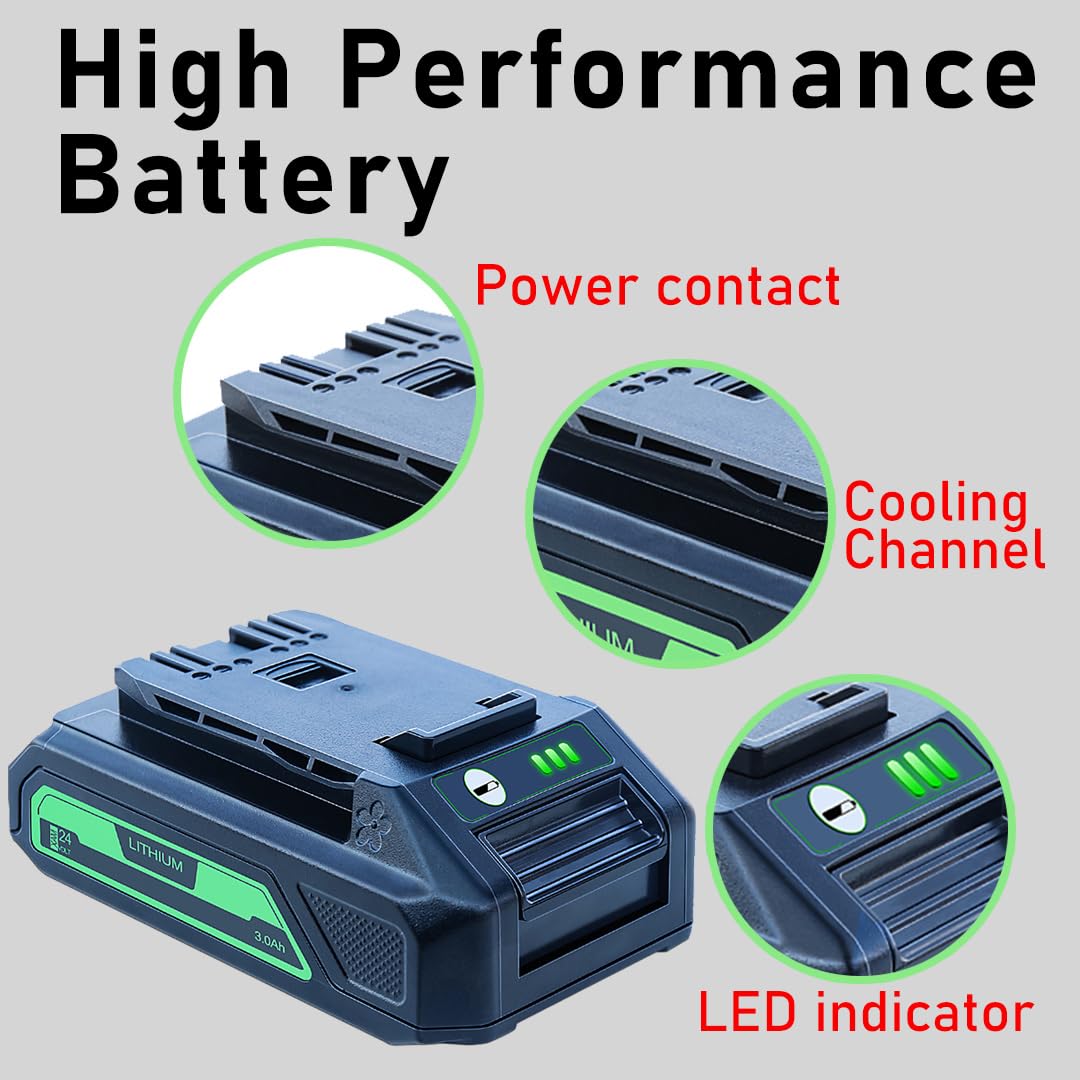 DTK 2-Pack 3.0Ah 24V Replacement Battery for Greenworks 29842 29852 BAG709 BAG710 - Compatible with 20352 22232 2508302 Power Tools - Perfect for Lawn Mowers, String Trimmers & Leaf Blowers