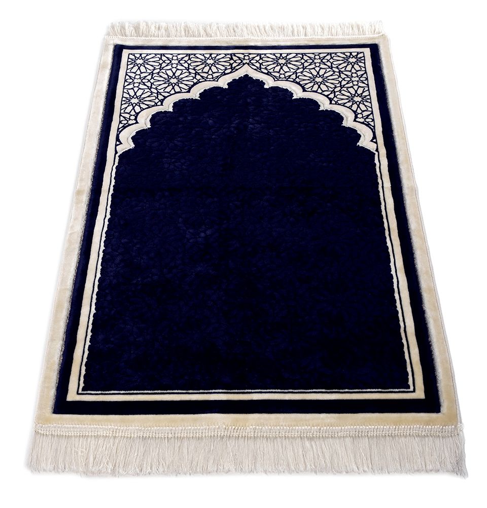 Premium Hidaya Plush Islamic Prayer Rug - Midnight Navy Blue, Soft & Comfortable Prayer Mat for Home, Mosque & Travel - Perfect for Daily Salah & Ramadan Prayers