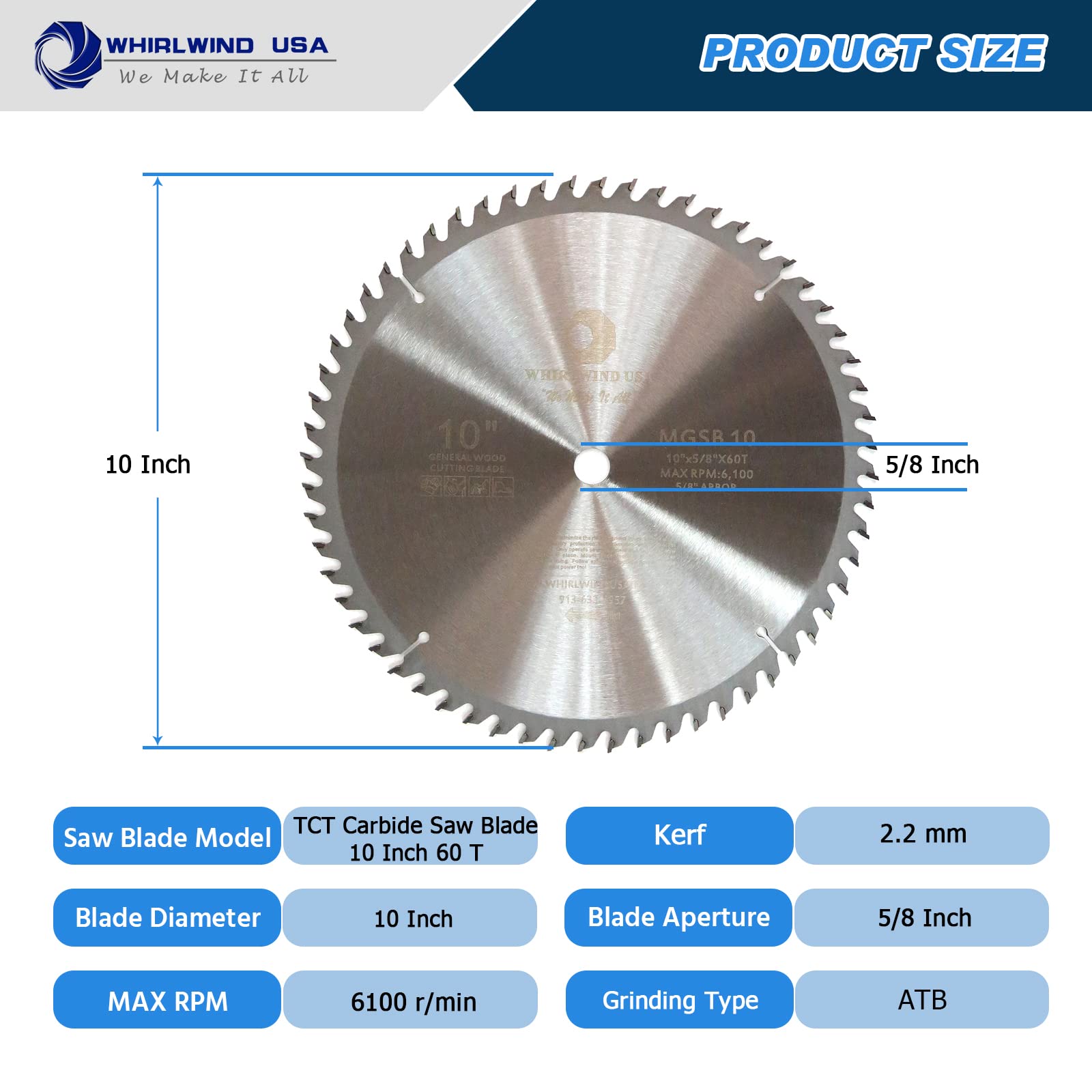 10 Inch 60 Teeth Carbide Circular Saw Blade for Wood Cutting - Fits 5/8