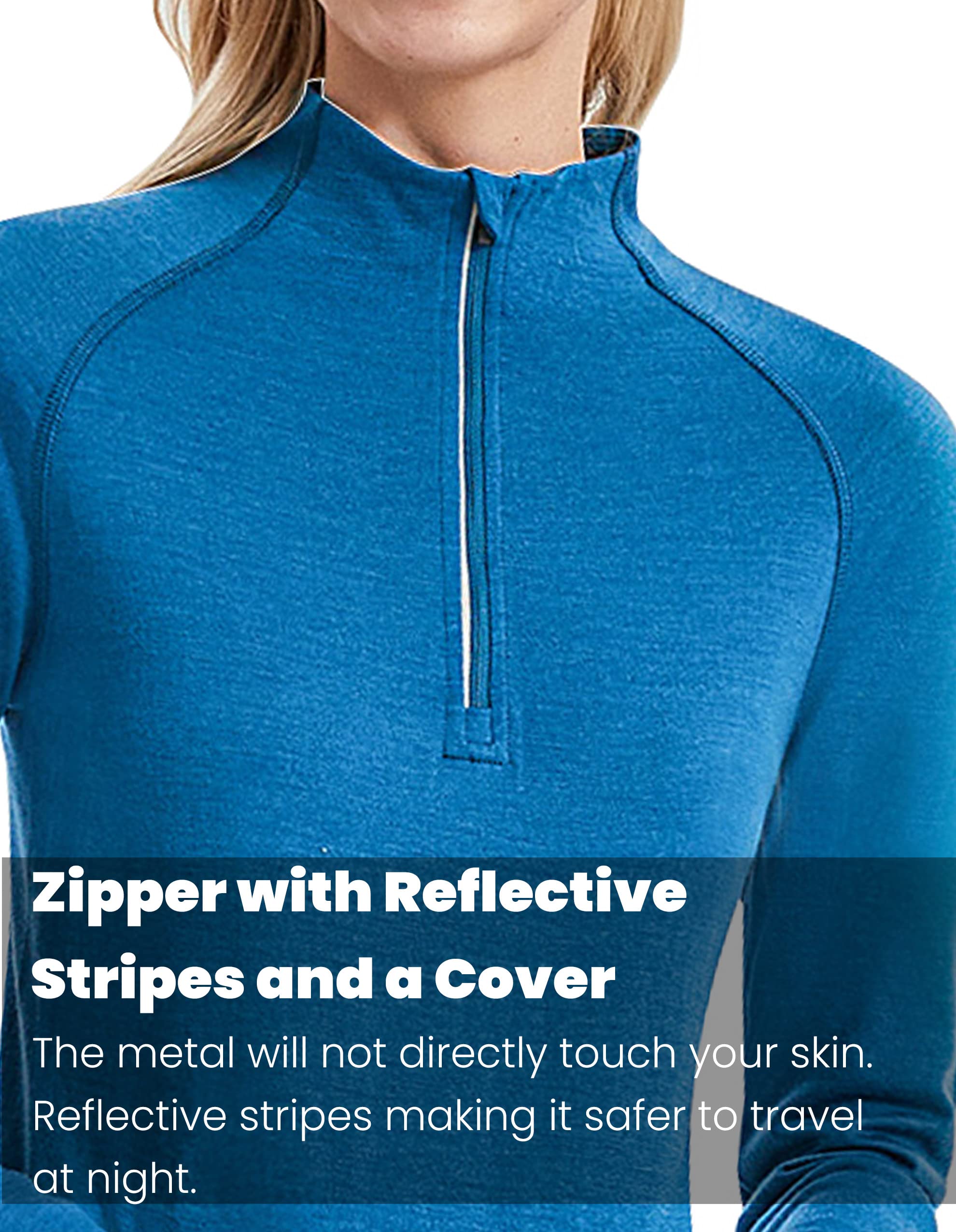 Women's 100% Merino Wool Base Layer Top - 220 Midweight Zip Neck Thermal Shirt for Skiing, Hiking & Winter Outdoor Activities